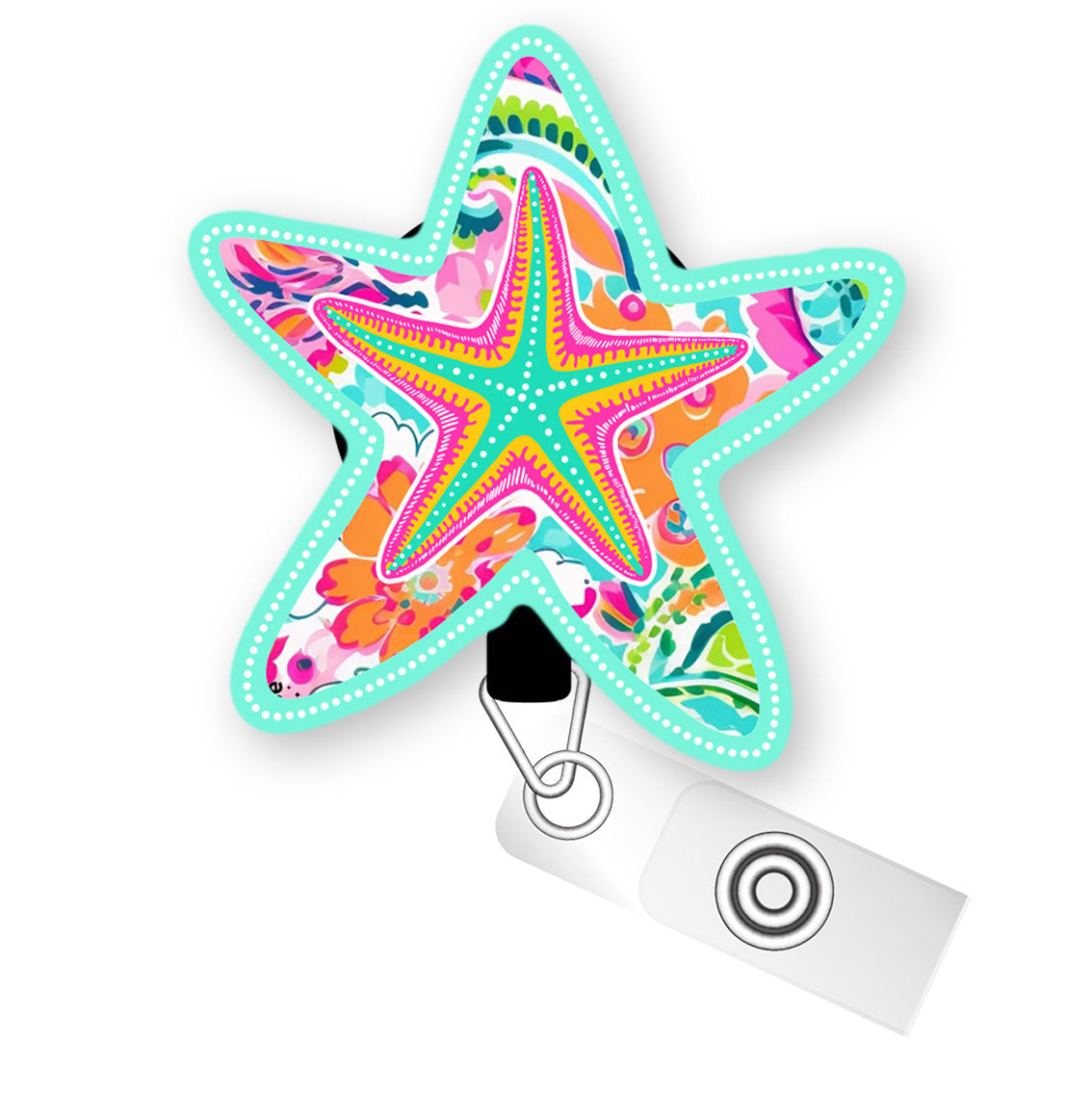 Starfish Splash Pop Topper Swapfinity Retractable ID Badge Reel - - Topperswap