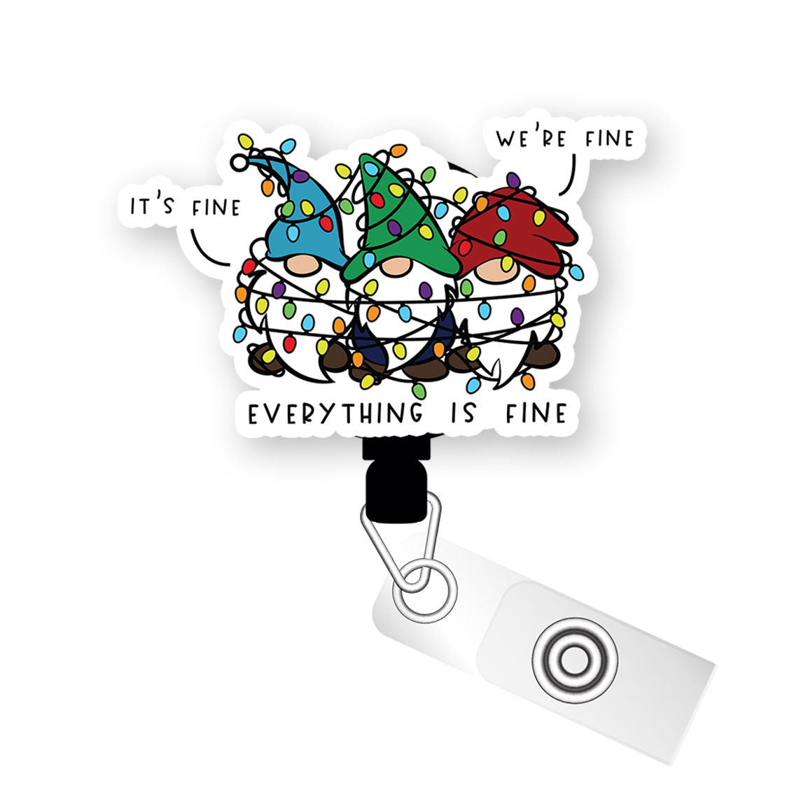 Everything is Fine Gnomes Pop Topper Swapfinity Retractable ID Badge Reel - Alligator Clip / Flex - Matte - Topperswap