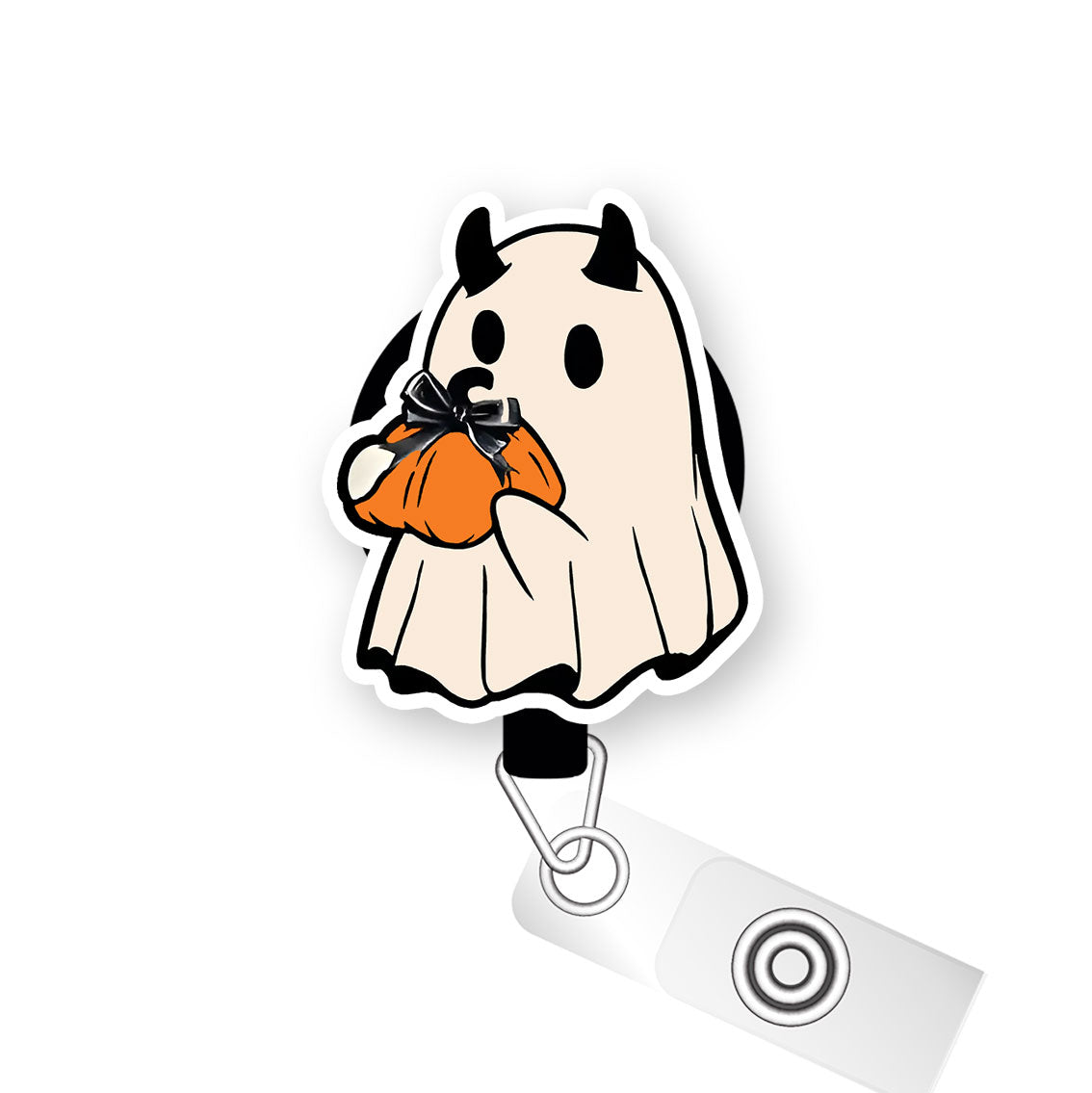 Pumpkin Treat Ghost Pop Topper Swapfinity Retractable ID Badge Reel - - Topperswap