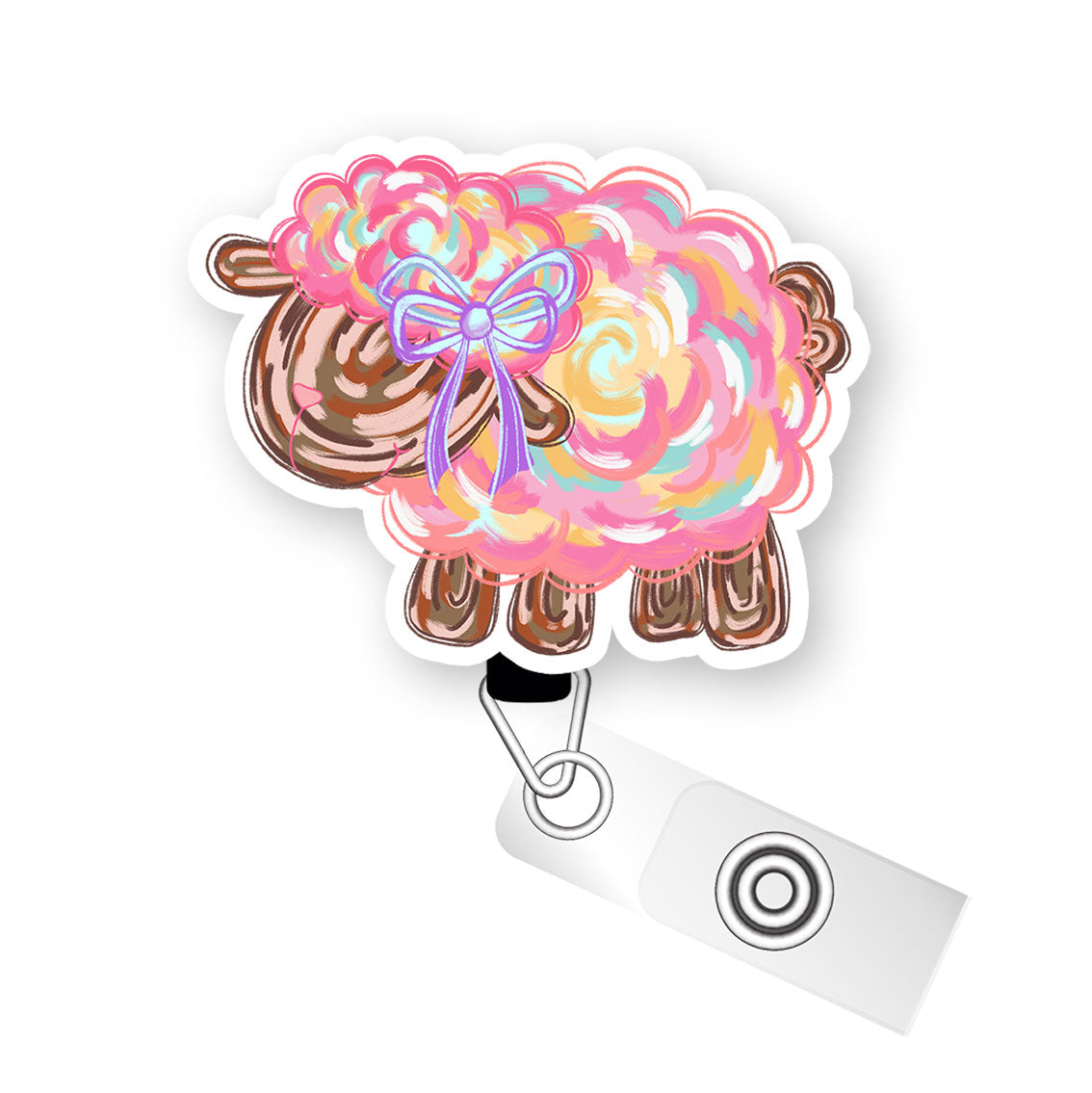 Pastel Swirl Sheep Pop Topper Swapfinity Retractable ID Badge Reel - - Topperswap