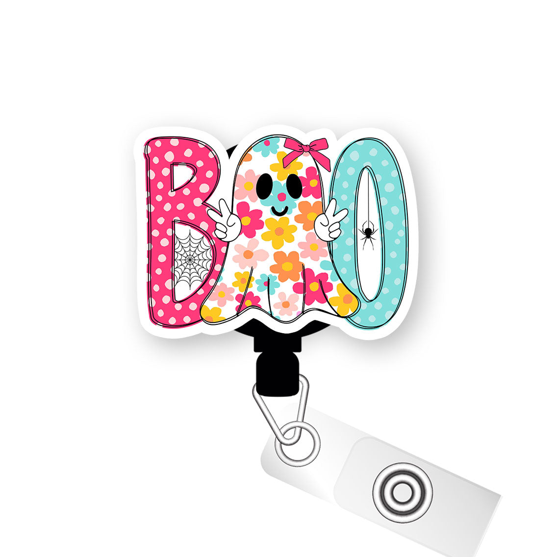 Groovy Flower Boo Pop Topper Swapfinity Retractable ID Badge Reel - Alligator Clip / Premium Matte - Topperswap