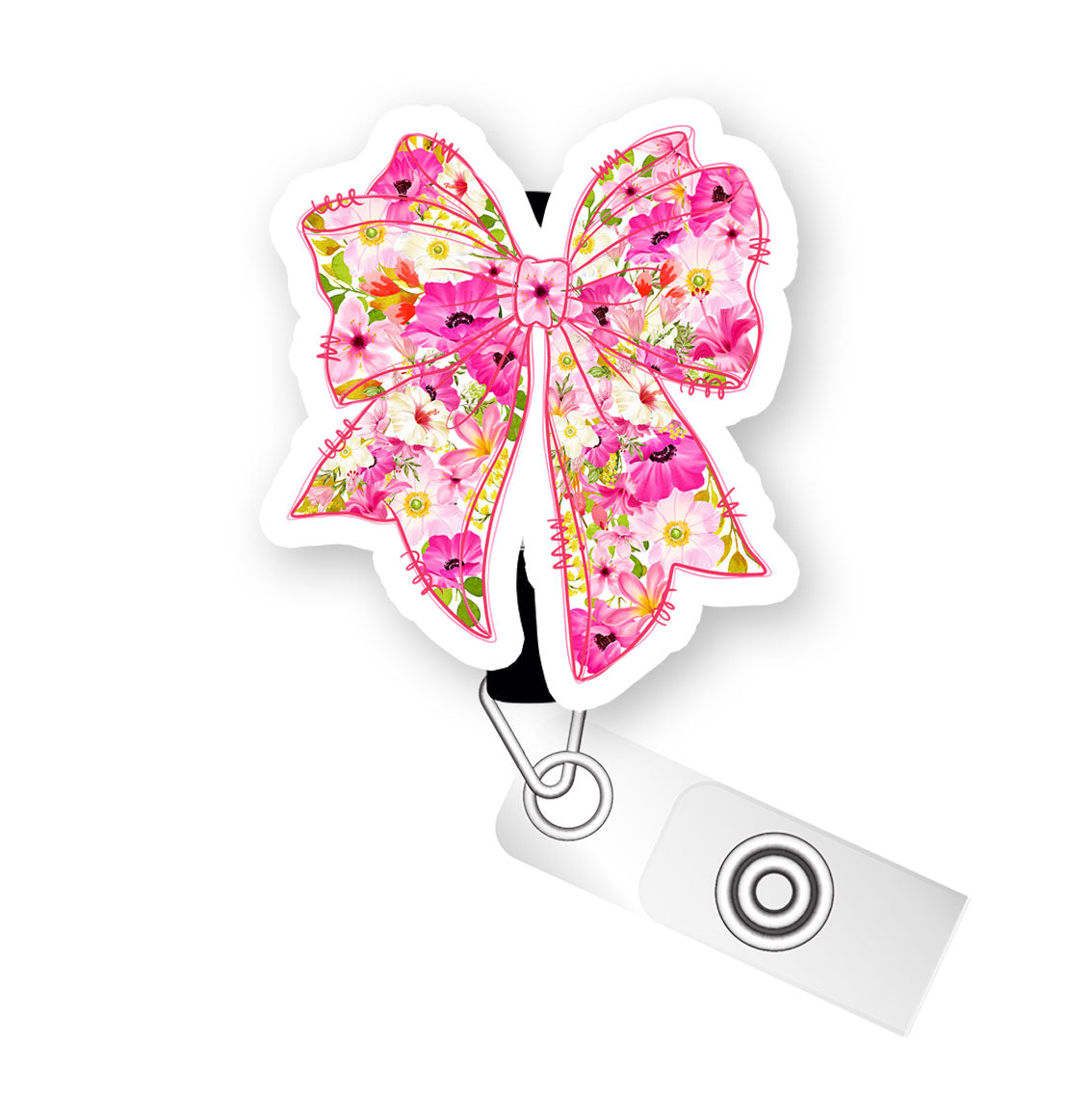 Spring Floral Bow Pop Topper Swapfinity Retractable ID Badge Reel - - Topperswap