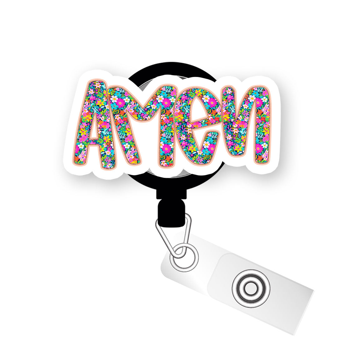 Floral Amen Pop Topper Swapfinity Retractable ID Badge Reel - - Topperswap