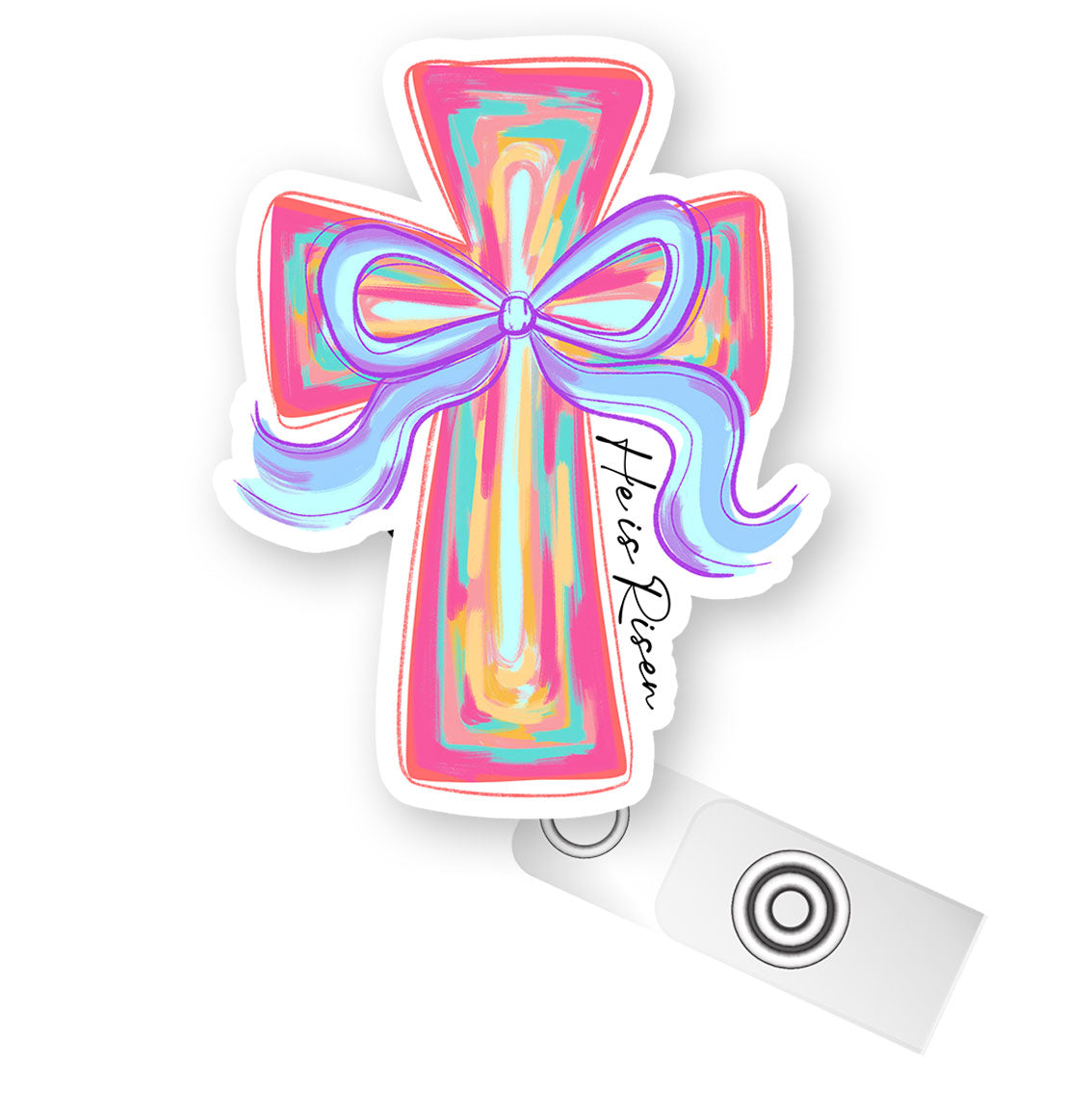 He Is Risen Watercolor Cross Pop Topper Swapfinity Retractable ID Badge Reel - - Topperswap