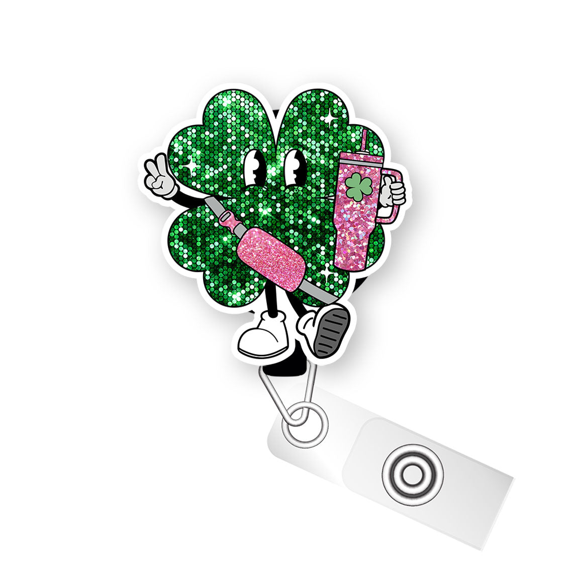 Glitter Shamrock Diva Pop Topper Swapfinity Retractable ID Badge Reel - - Topperswap