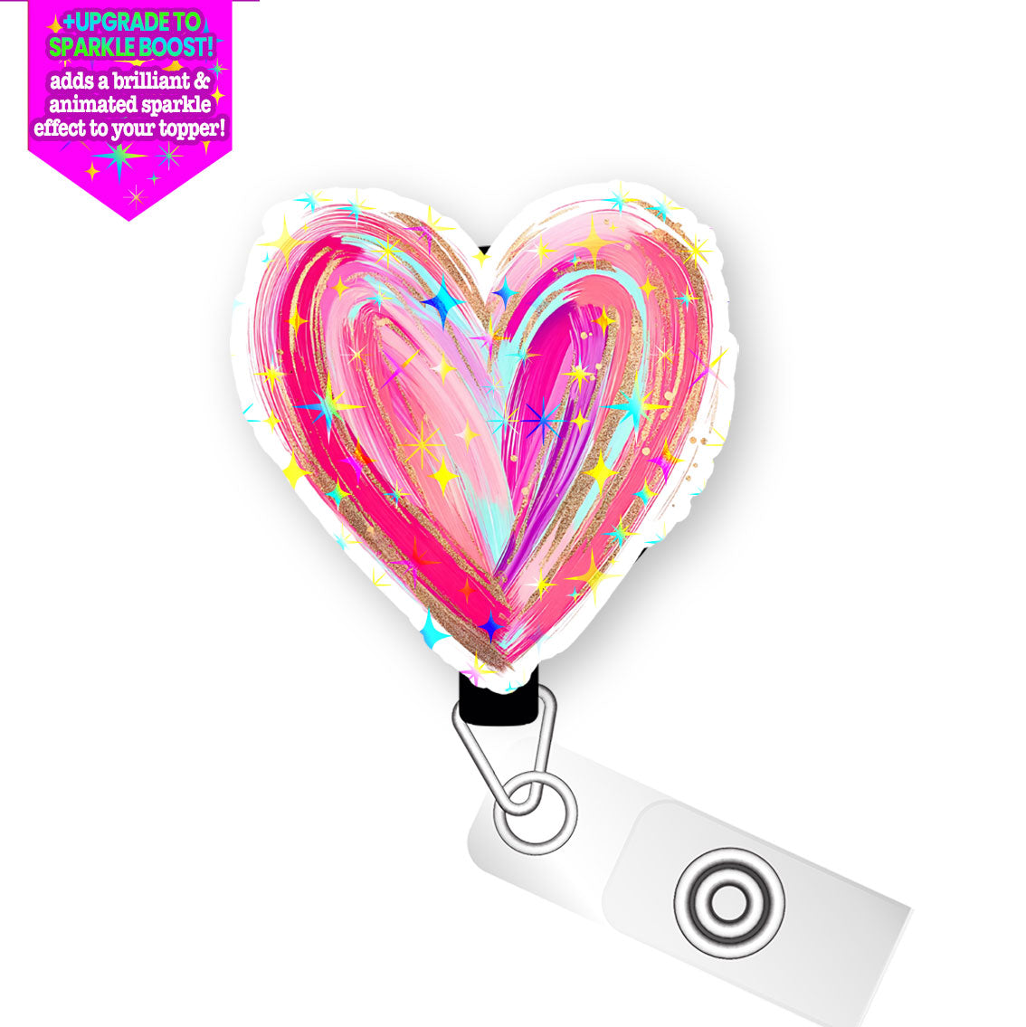 Painted Heart Pop Topper Swapfinity Retractable ID Badge Reel - - Topperswap