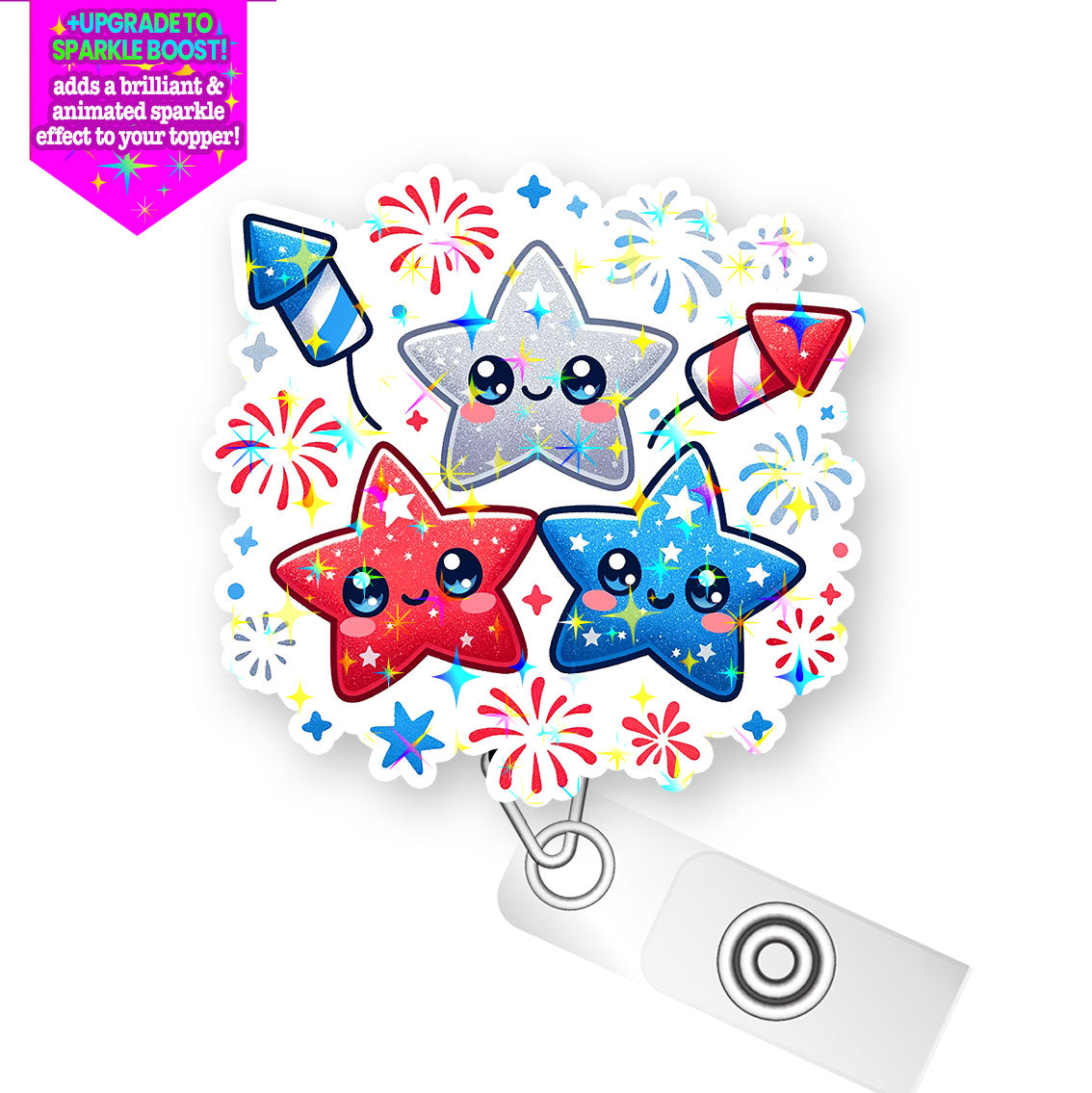 Patriotic Stars Pop Topper Swapfinity Retractable ID Badge Reel - - Topperswap