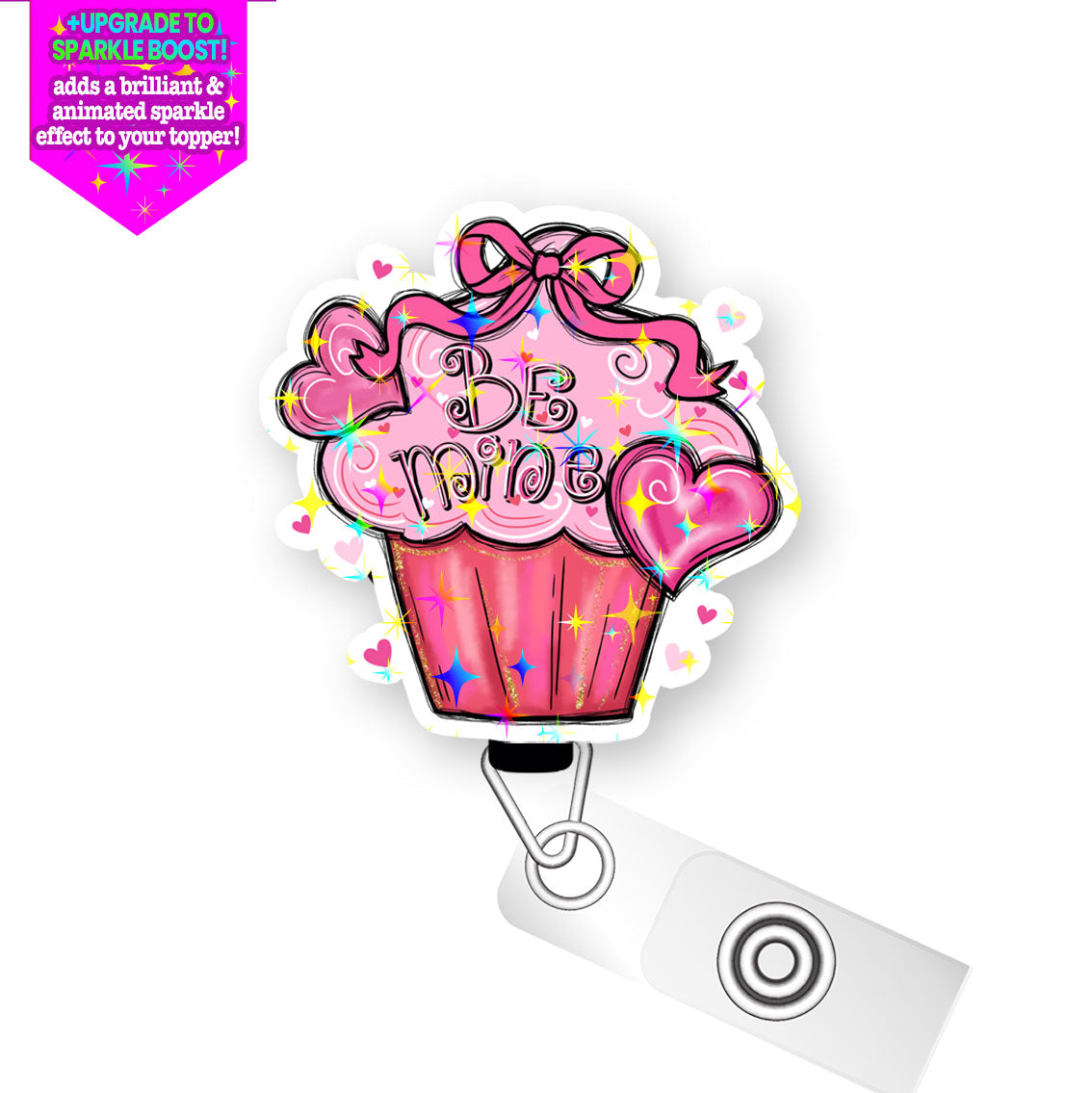 Be Mine Cupcake Pop Topper Swapfinity Retractable ID Badge Reel - Alligator Clip / Flex - Make it Sparkle - Topperswap