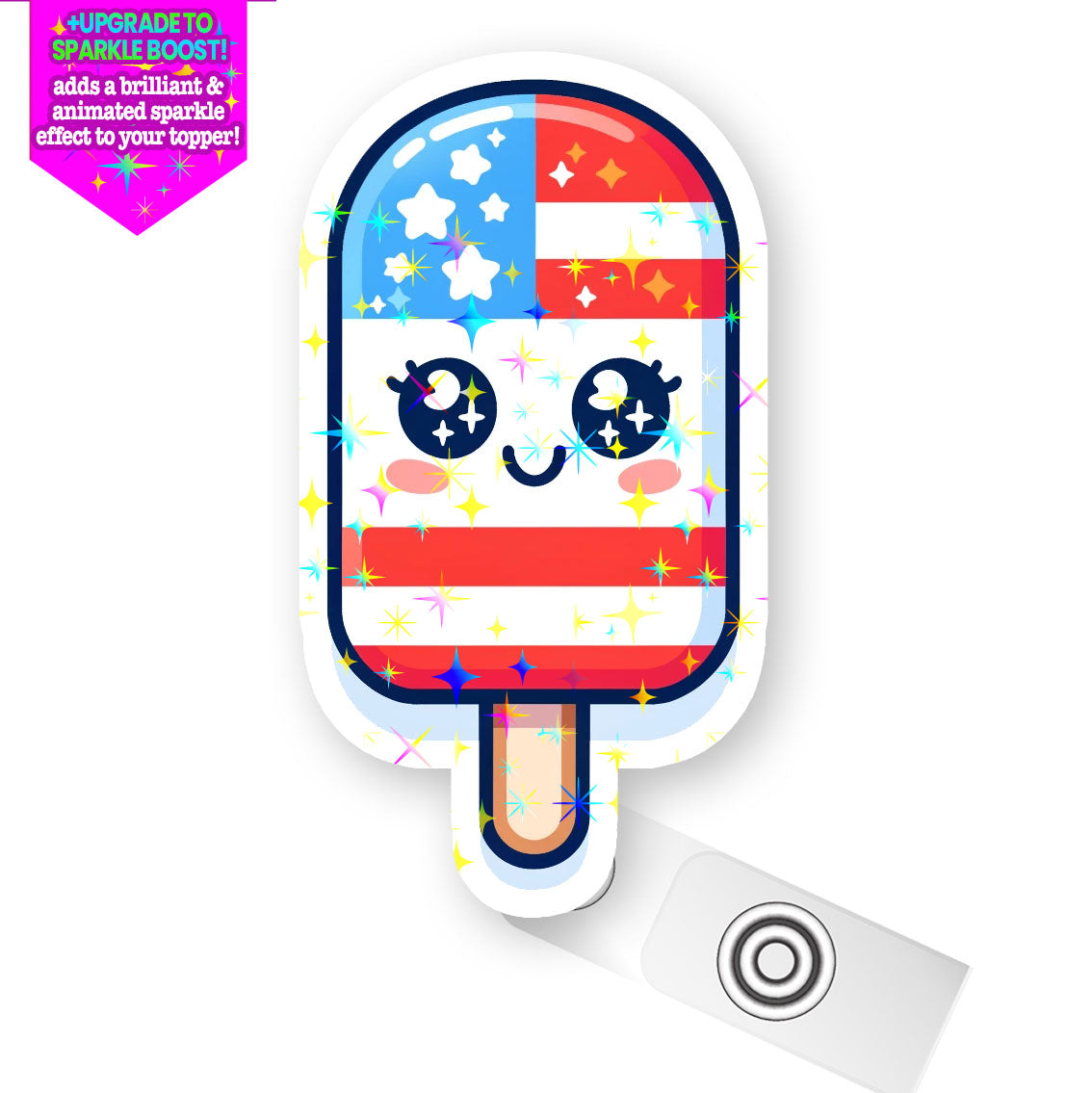 Patriotic Ice Pop Pop Topper Swapfinity Retractable ID Badge Reel - - Topperswap