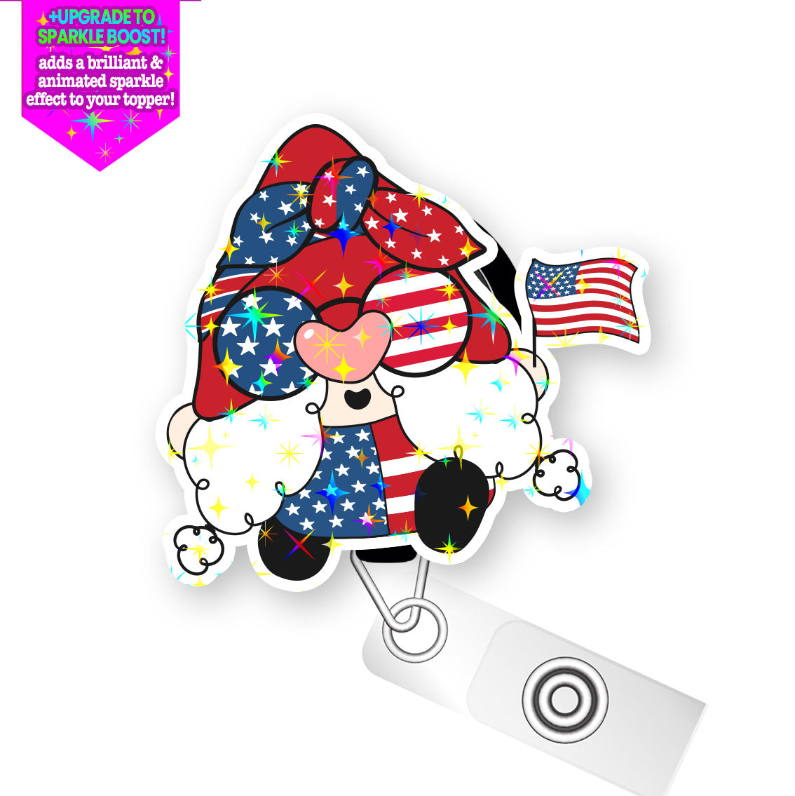Fun Patrioric Gnome Pop Topper Swapfinity Retractable ID Badge Reel - - Topperswap