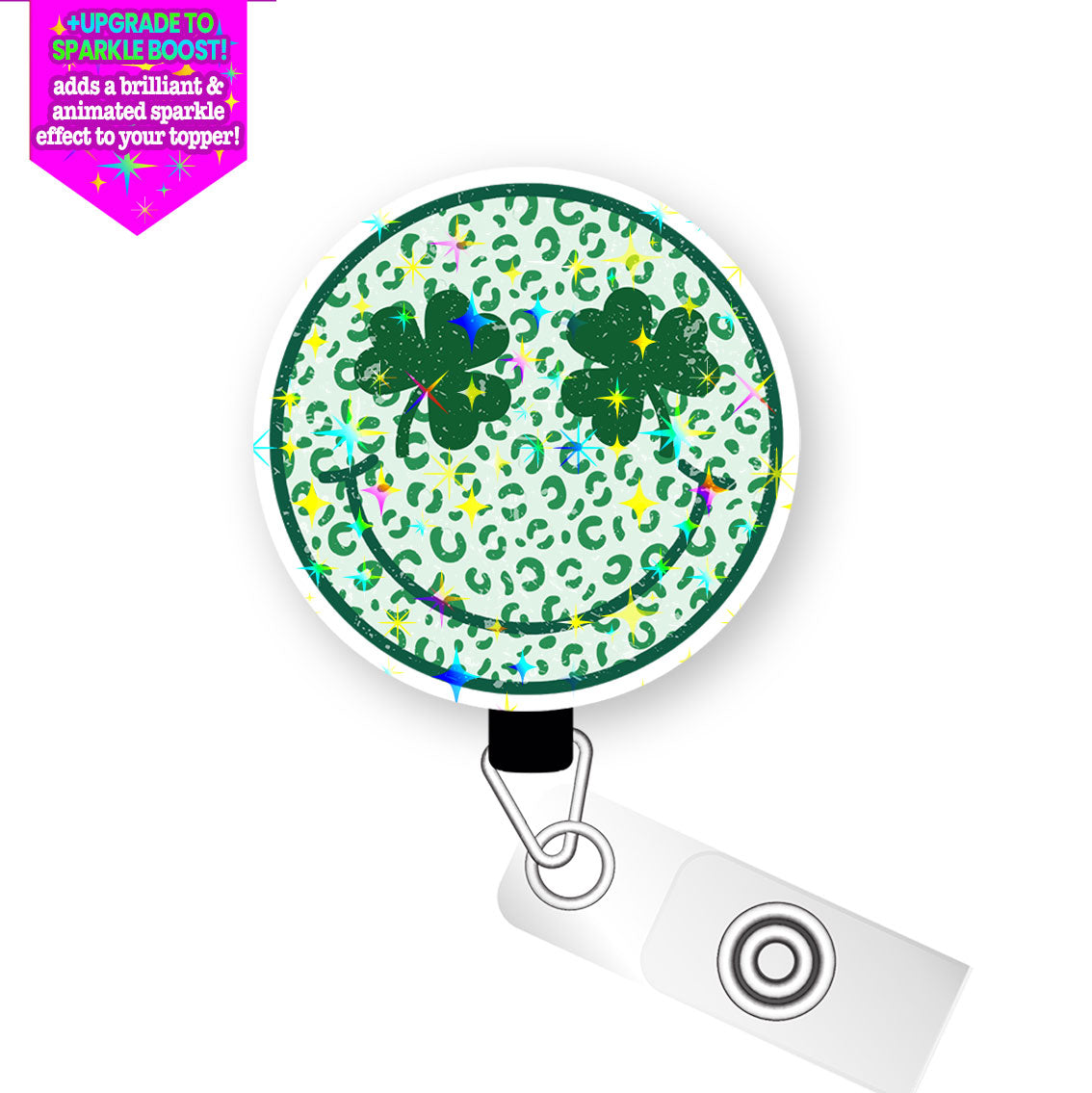 Shamrock Smile Topper Pop Topper Swapfinity Retractable ID Badge Reel - Alligator Clip / Flex - Make it Sparkle - Topperswap