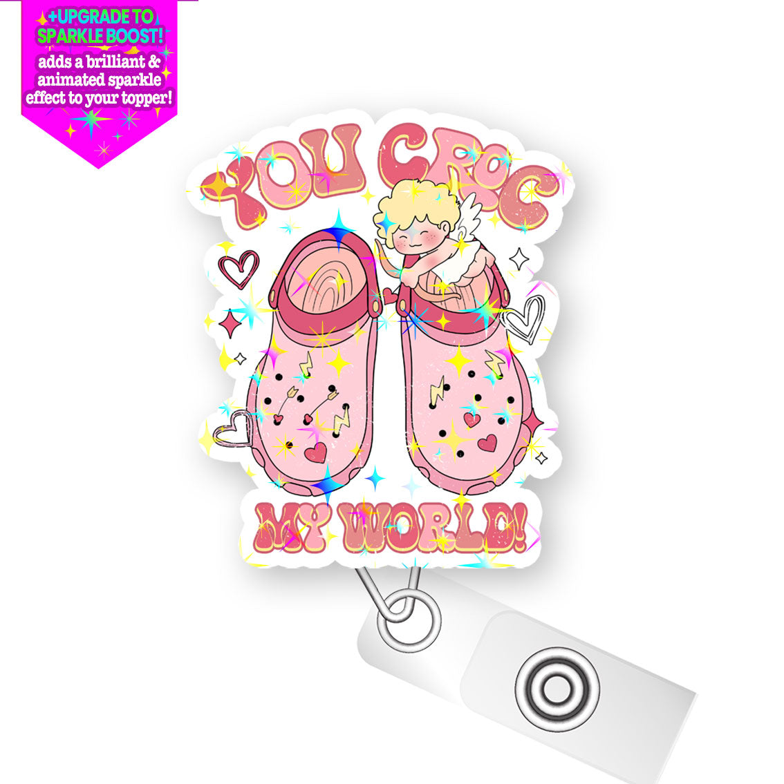 You Croc My World Pop Topper Swapfinity Retractable ID Badge Reel - Alligator Clip / Flex - Make it Sparkle - Topperswap