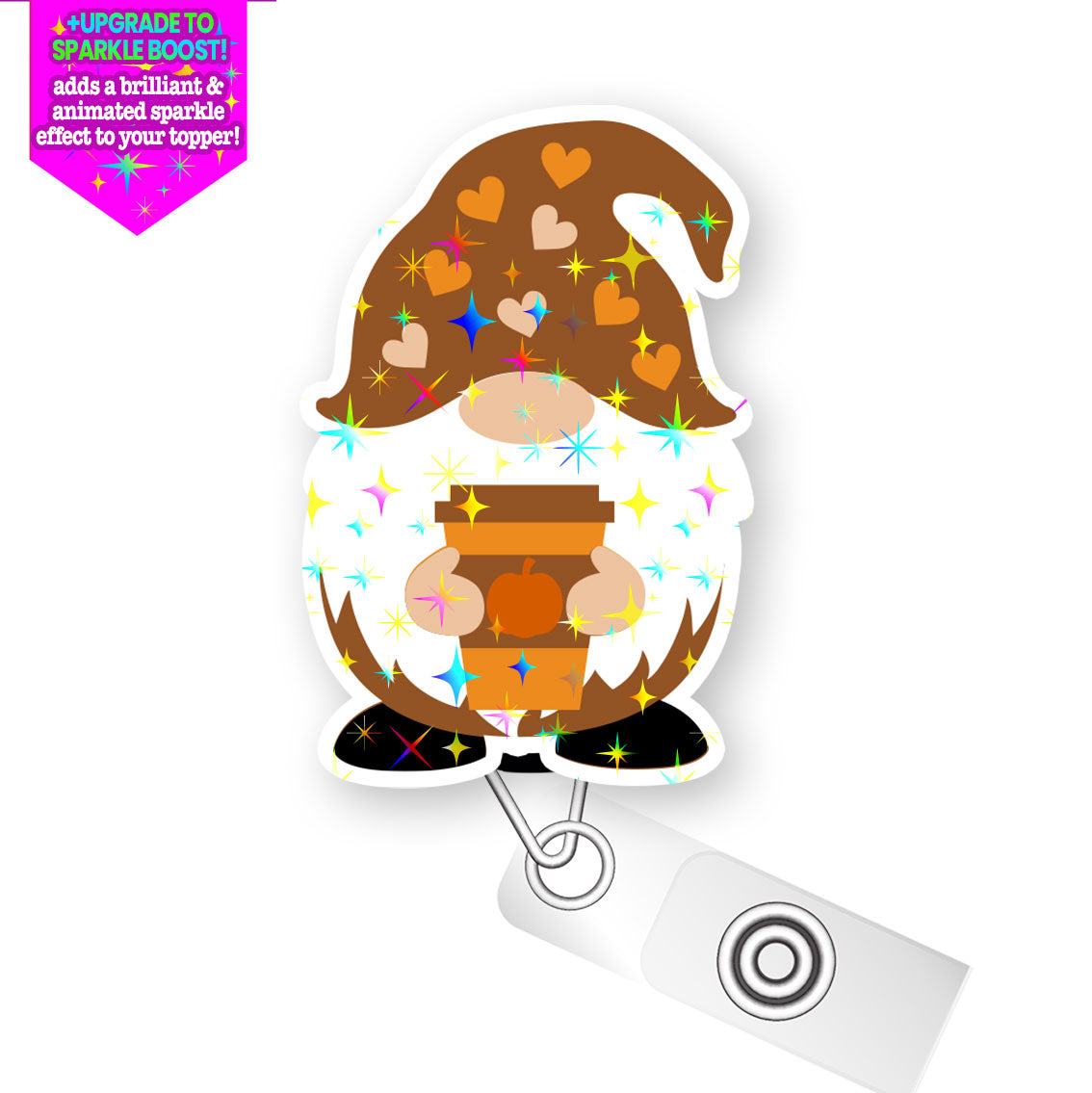 Pumpkin Spiced Latte Gnome Pop Topper Swapfinity Retractable ID Badge Reel - - Topperswap