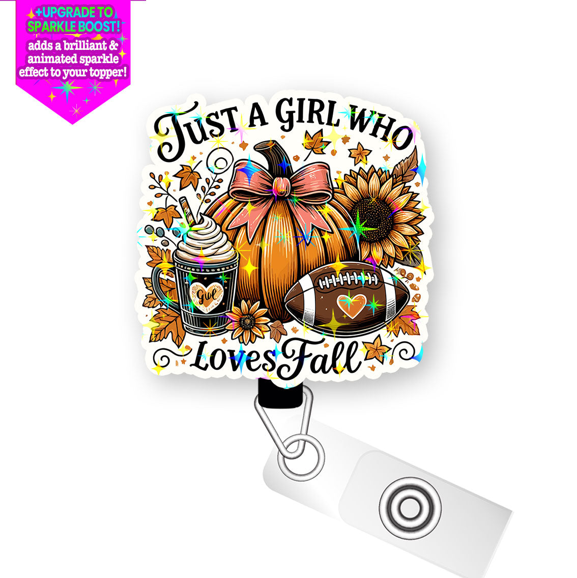 Just a Girl Who Loves Fall Pop Topper Swapfinity Retractable ID Badge Reel - - Topperswap