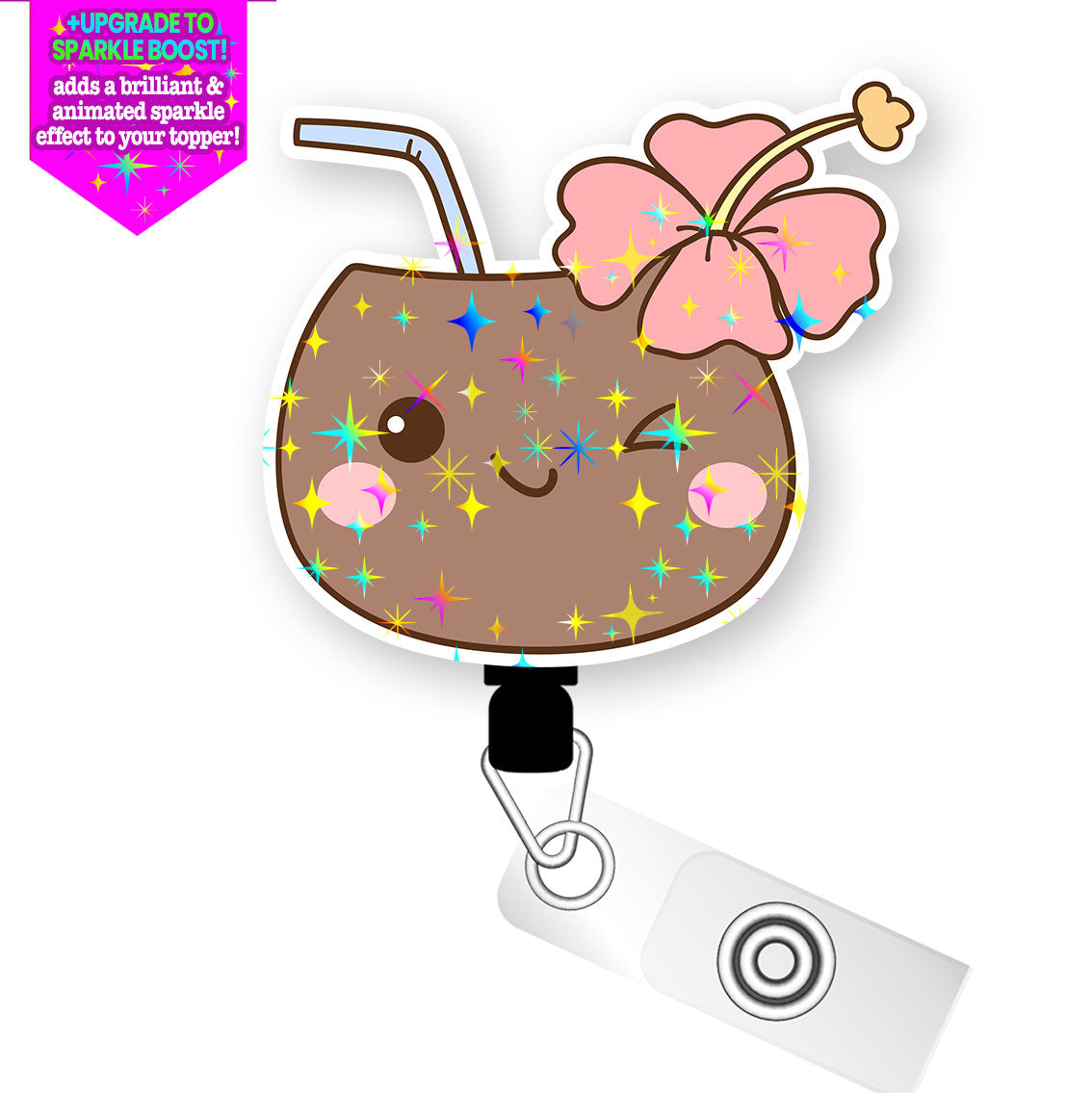 Flamazing Flamingo Pop Topper Swapfinity Retractable ID Badge Reel - - Topperswap