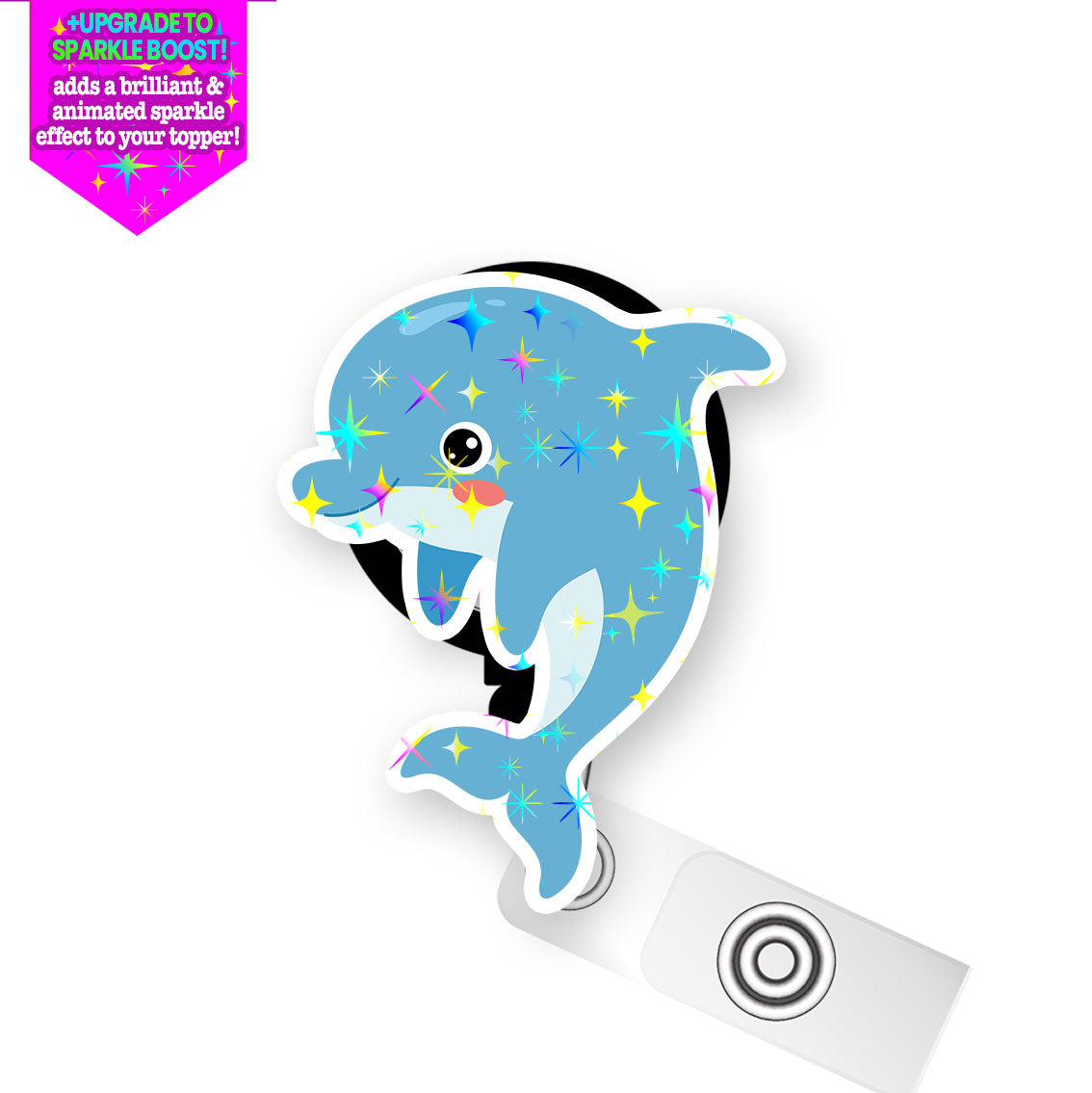Dapper Dolphin Pop Topper Swapfinity Retractable ID Badge Reel - - Topperswap