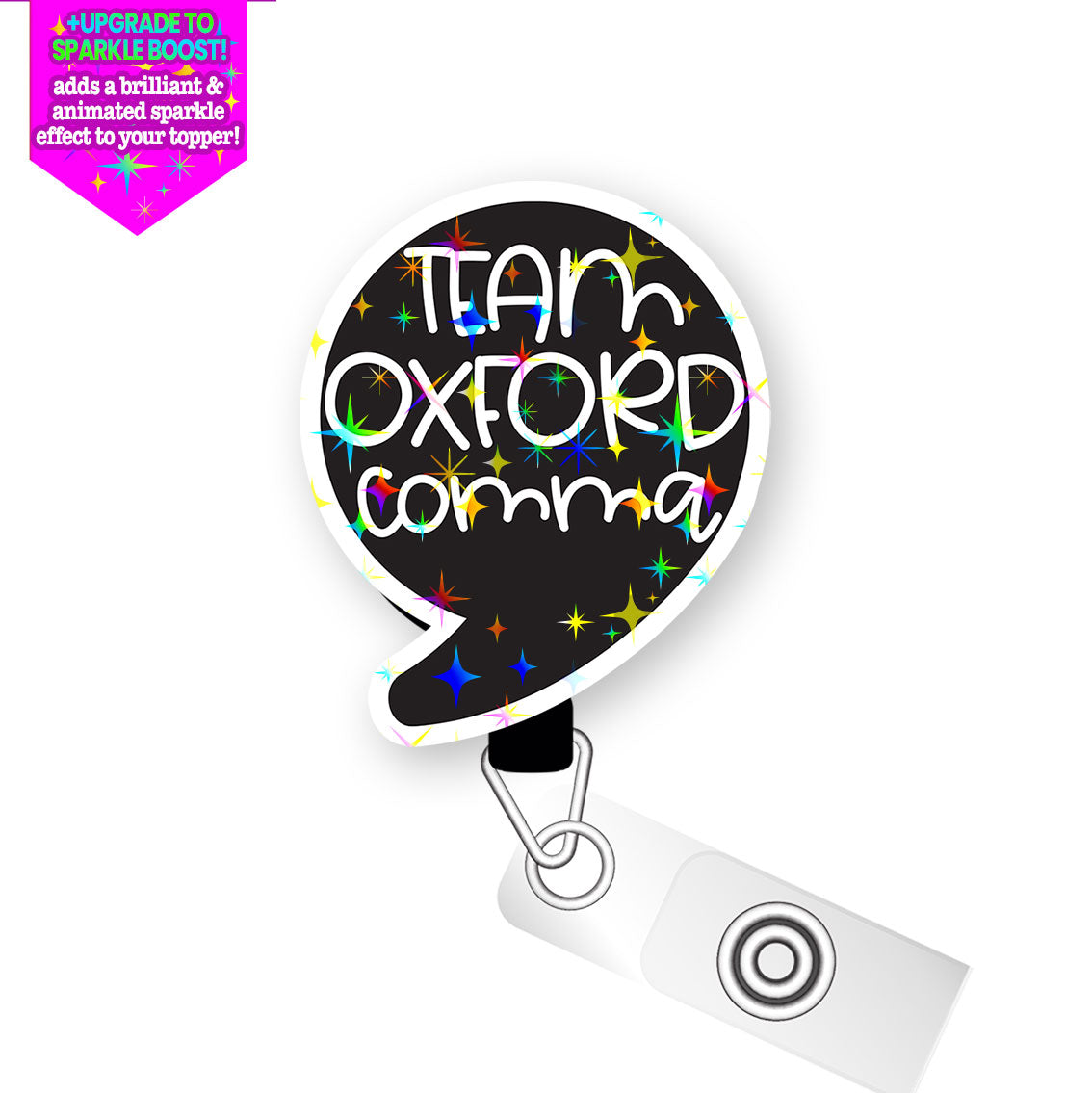 Oxford Comma Enthusiast Pop Topper Swapfinity Retractable ID Badge Reel - - Topperswap