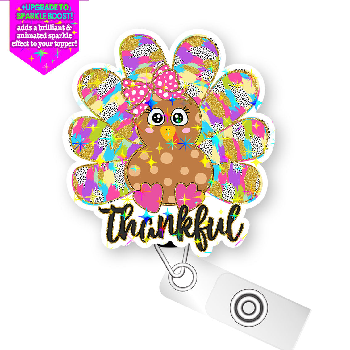 Thankful Turkey Cutie Pop Topper Swapfinity Retractable ID Badge Reel - - Topperswap