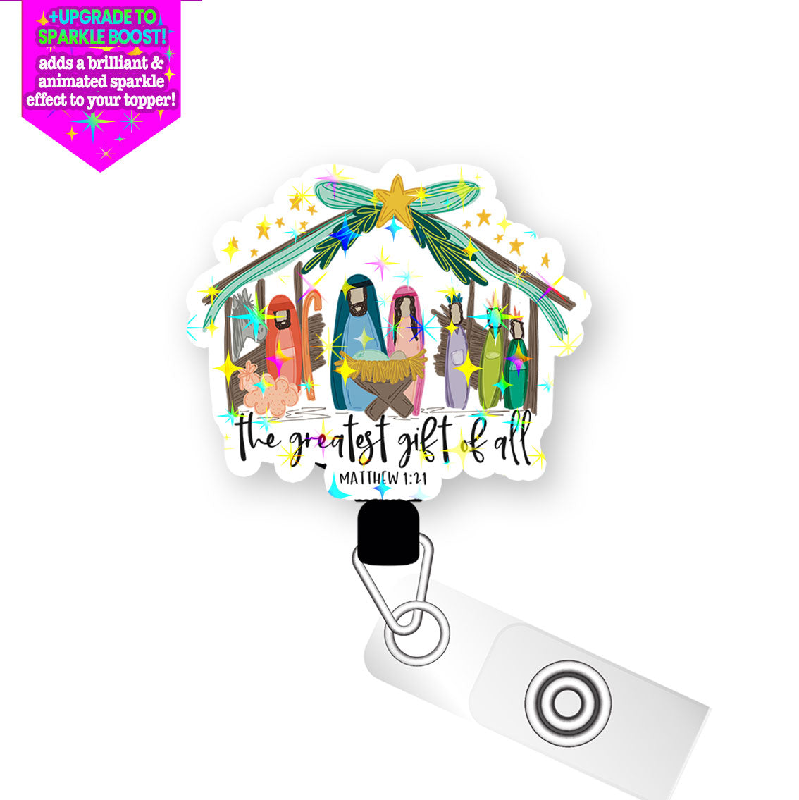The Greatest Gift of All - Nativity Pop Topper Swapfinity Retractable ID Badge Reel - - Topperswap