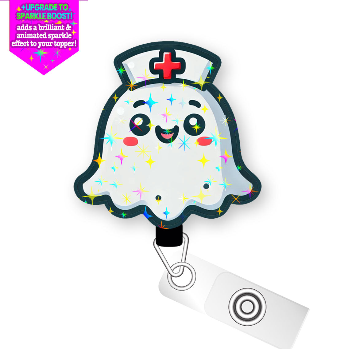 Nurse Ghost Pop Topper Swapfinity Retractable ID Badge Reel - - Topperswap