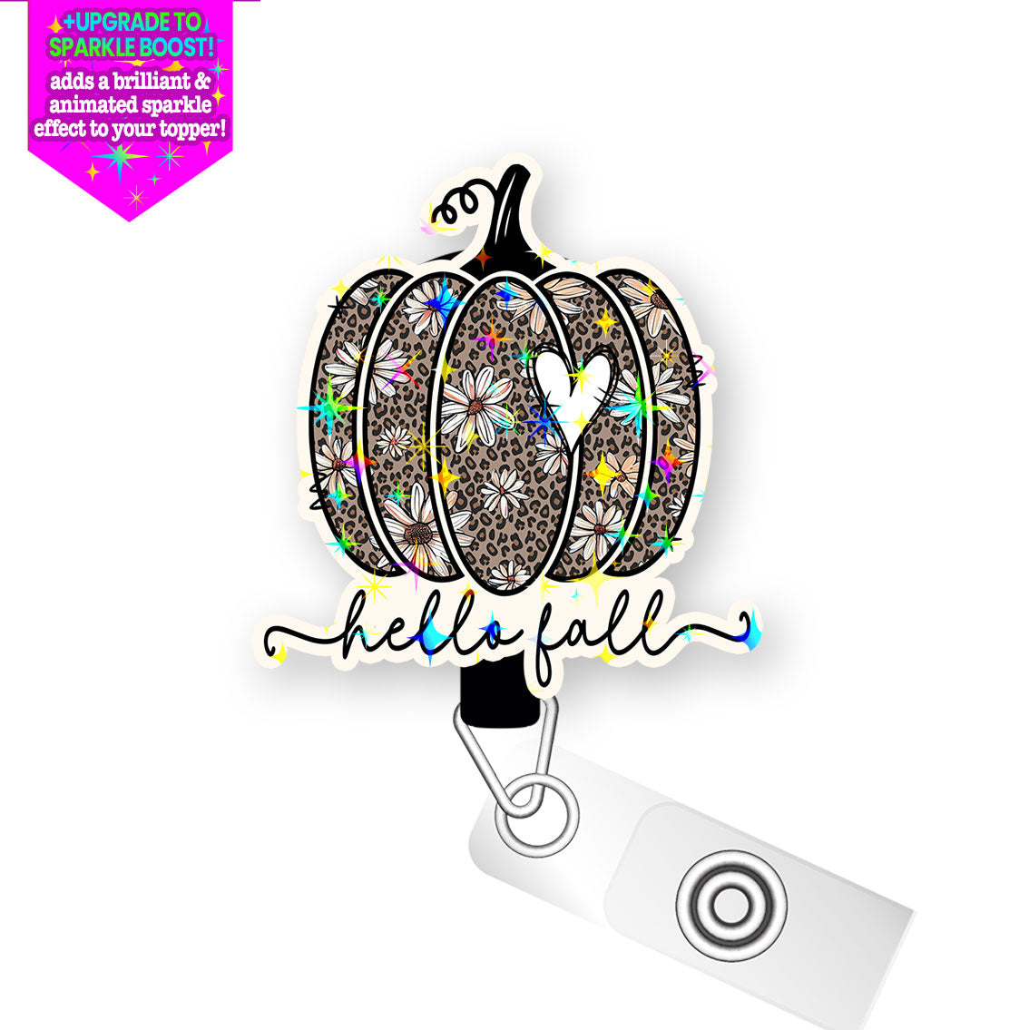 Leopard Pumpkin Pop Topper Swapfinity Retractable ID Badge Reel - - Topperswap