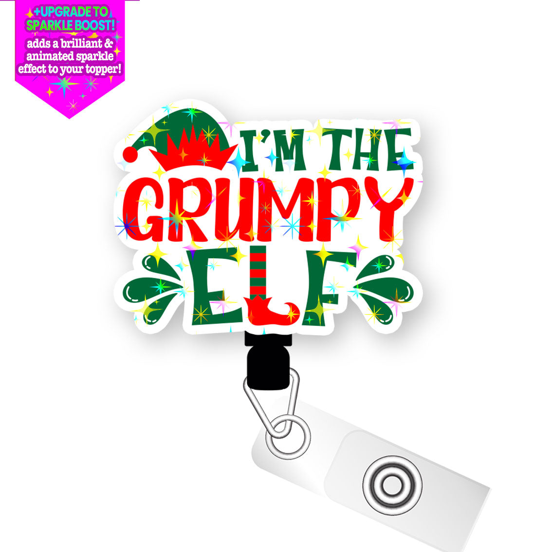 I'm The Grumpy Elf Pop Topper Swapfinity Retractable ID Badge Reel - - Topperswap