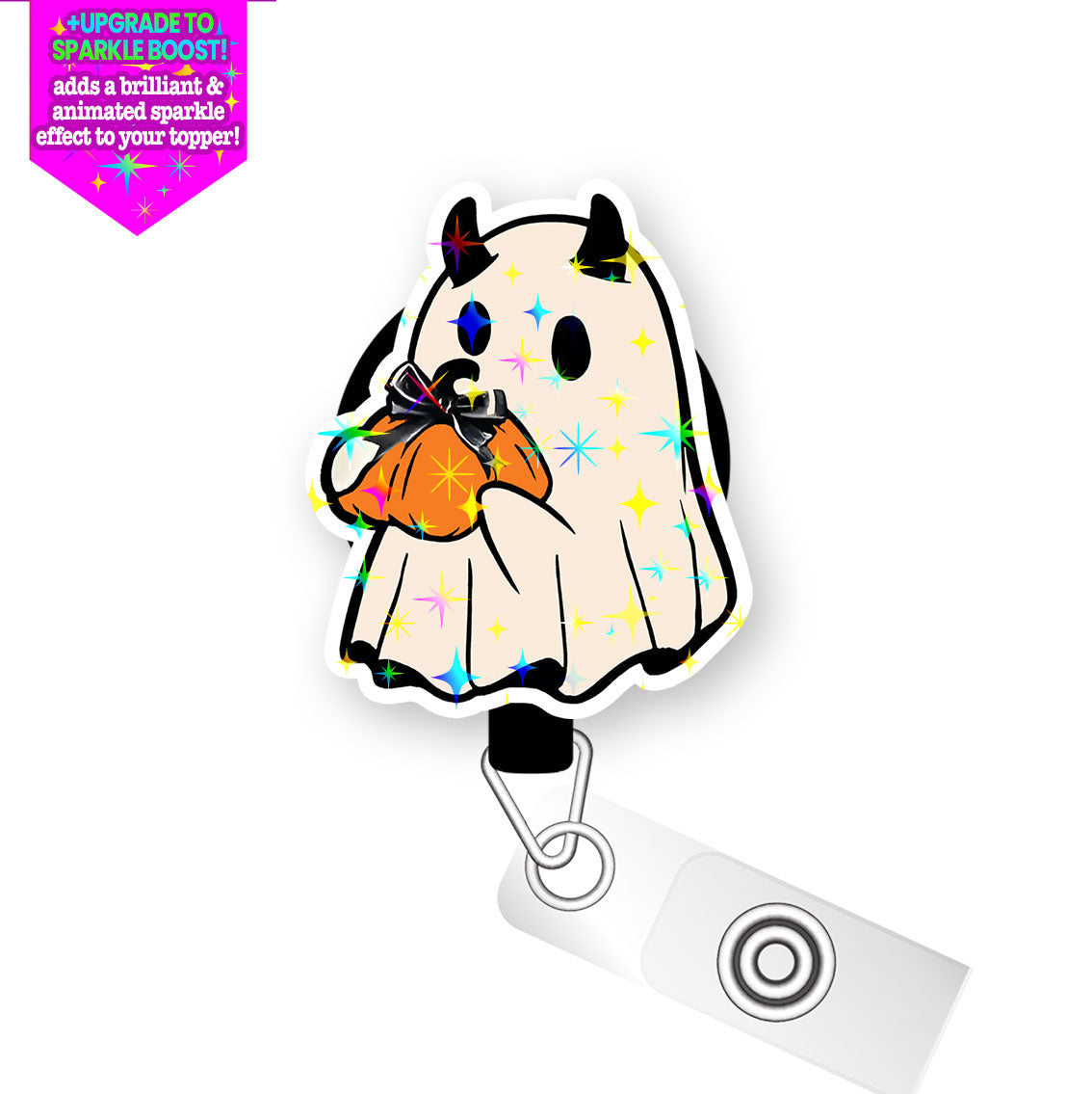 Pumpkin Treat Ghost Pop Topper Swapfinity Retractable ID Badge Reel - - Topperswap