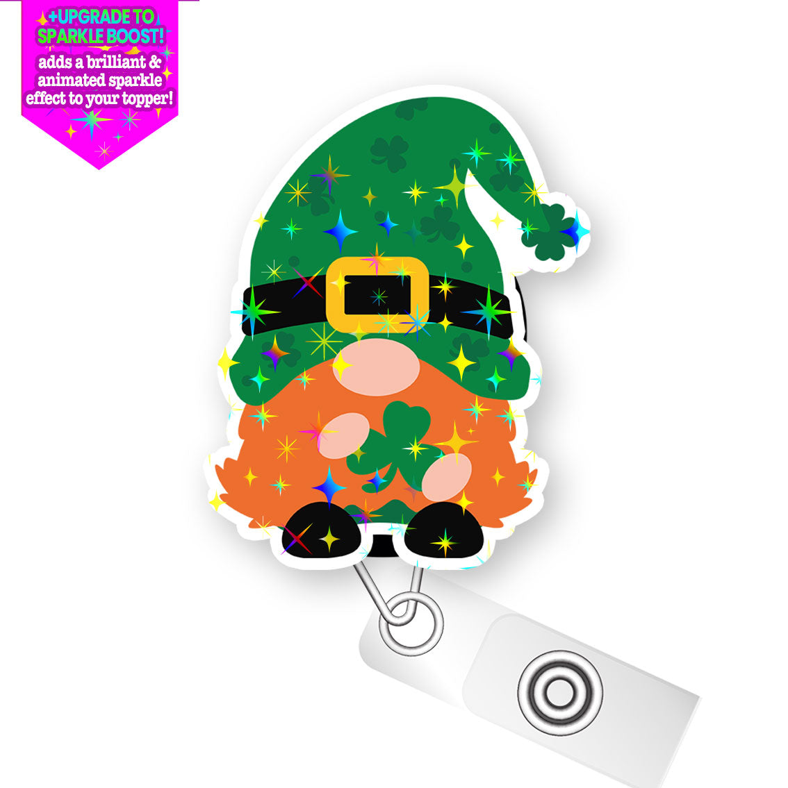 Happy St. Patrick’s Gnome Shamrock Pop Topper Swapfinity Retractable ID Badge Reel - - Topperswap