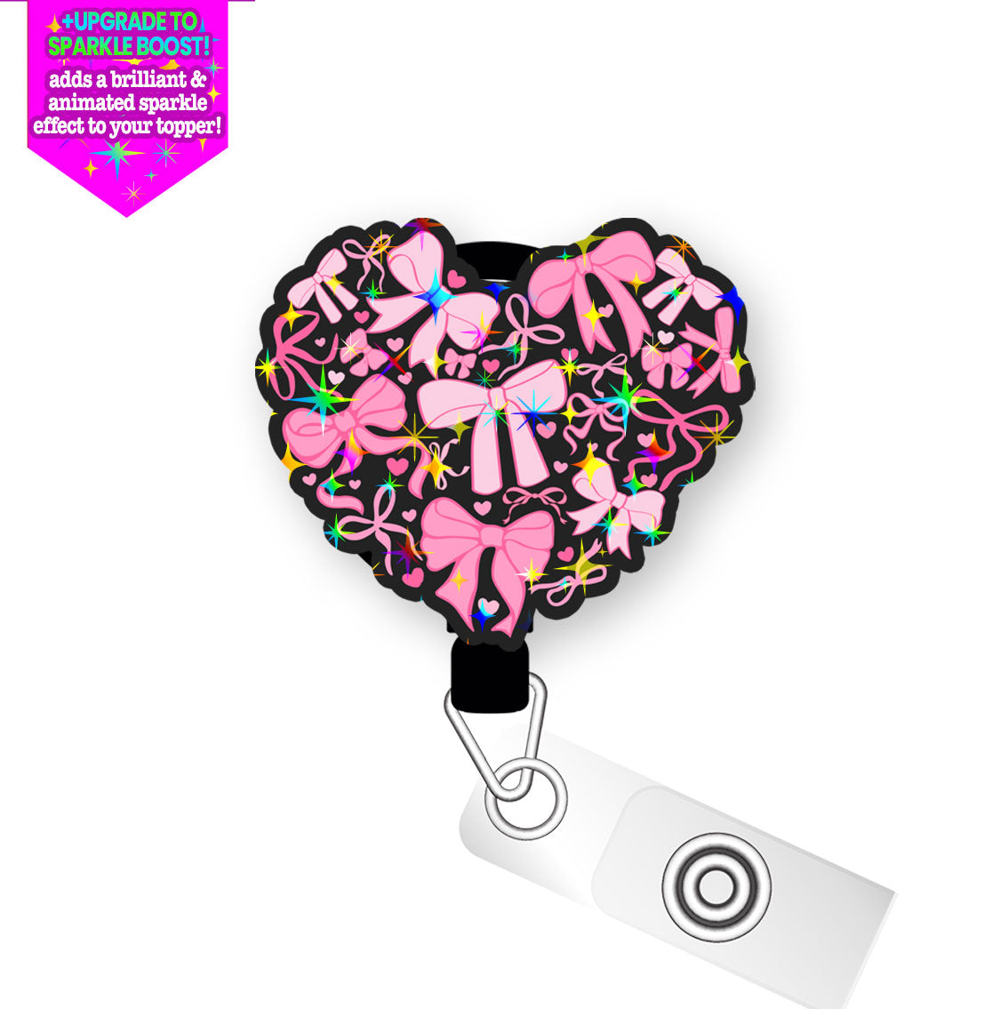 Bow-Tied Heart Pop Topper Swapfinity Retractable ID Badge Reel - - Topperswap