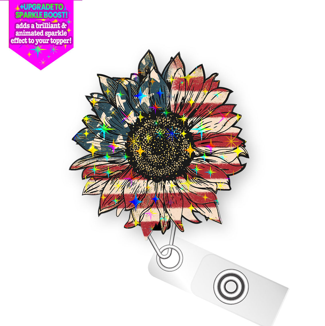 Patriotic Flower Pop Topper Swapfinity Retractable ID Badge Reel - - Topperswap