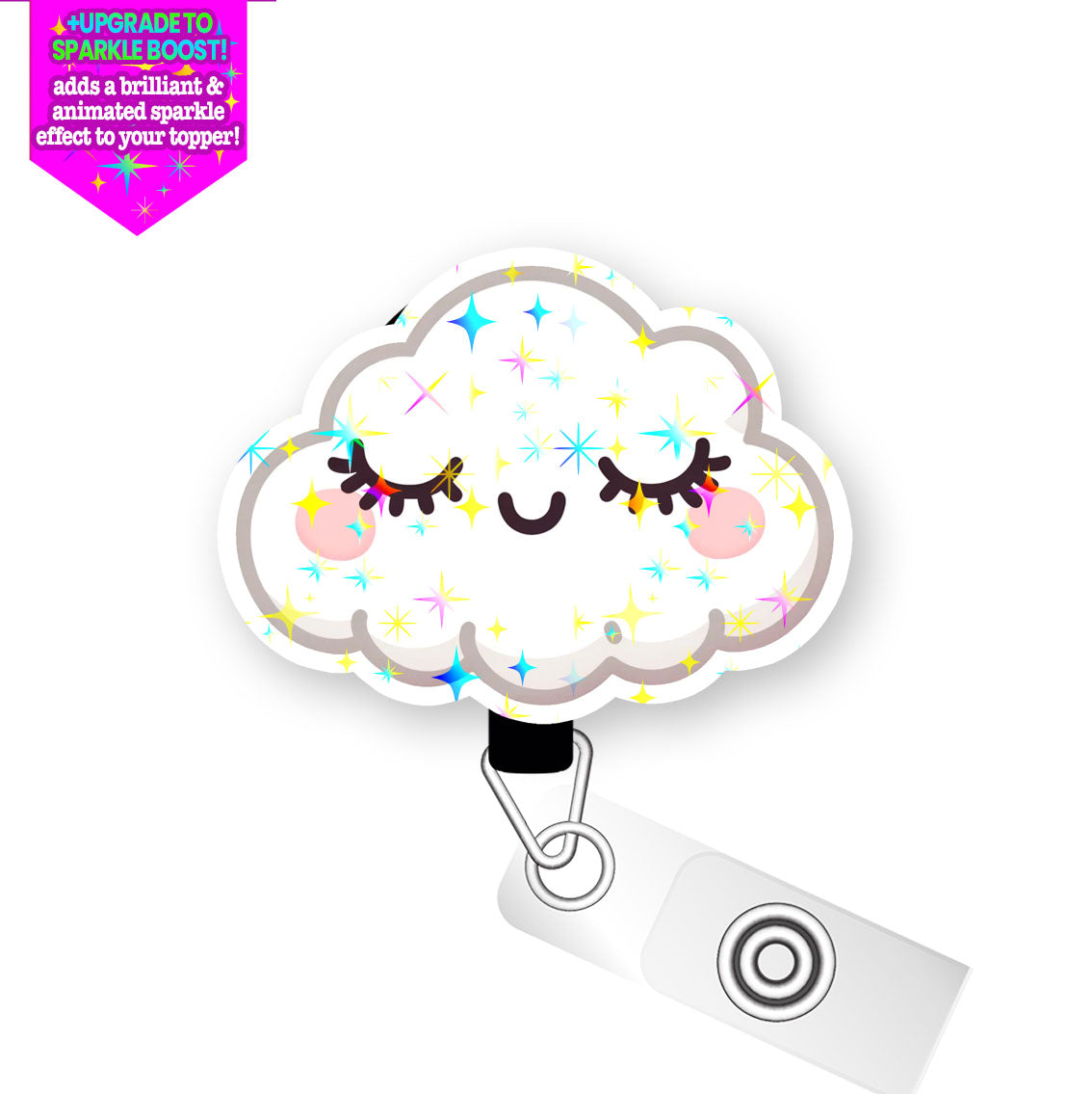 White Cloud Pop Topper Swapfinity Retractable ID Badge Reel - - Topperswap