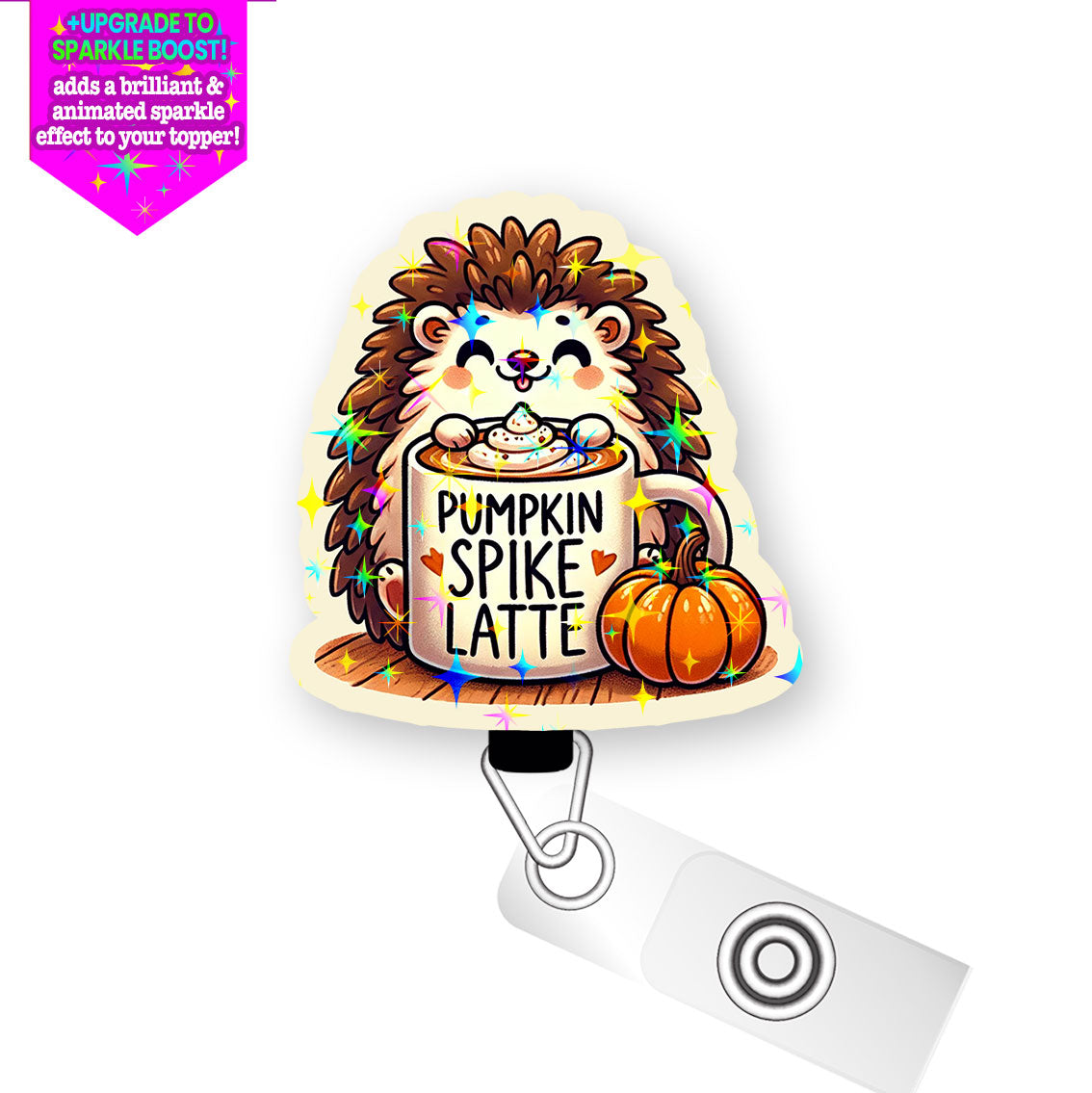 Pumpkin Spike Latte Pop Topper Swapfinity Retractable ID Badge Reel - - Topperswap