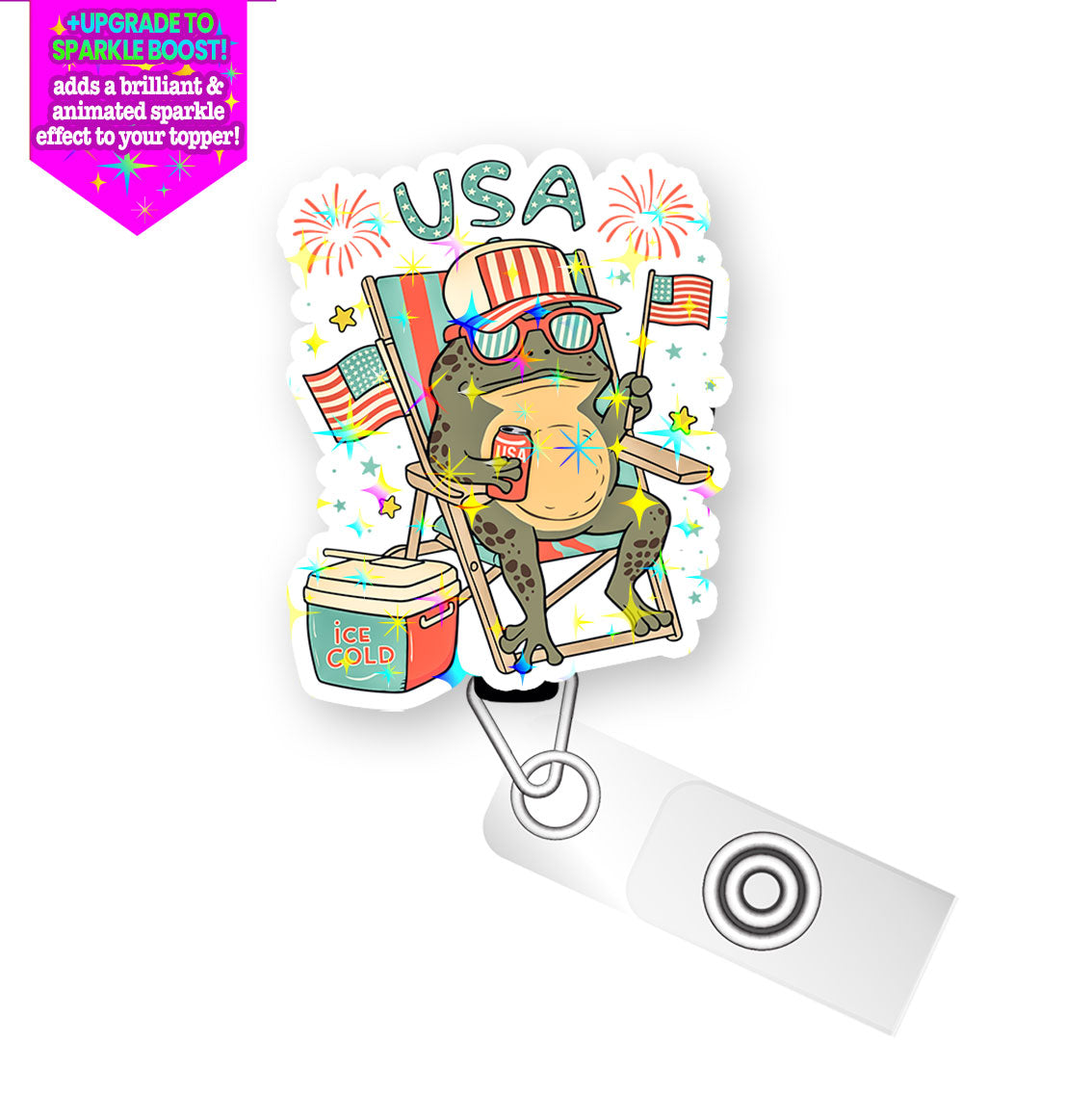 Chillin' Frog of Freedom Pop Topper Swapfinity Retractable ID Badge Reel - - Topperswap