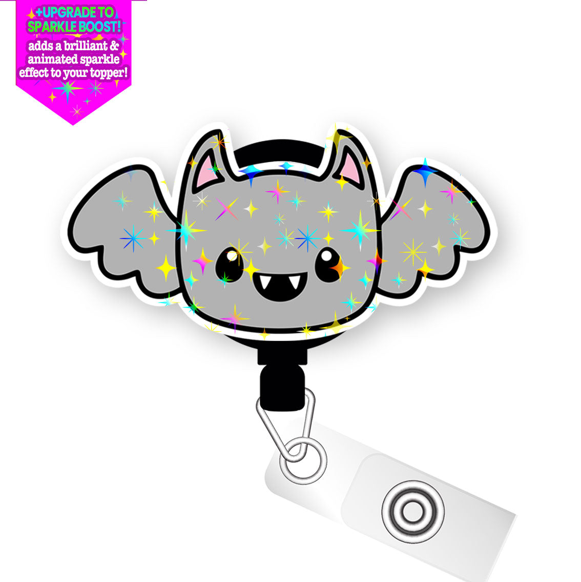 Batty Delight Pop Topper Swapfinity Retractable ID Badge Reel - Alligator Clip / Make it Sparkle - Topperswap