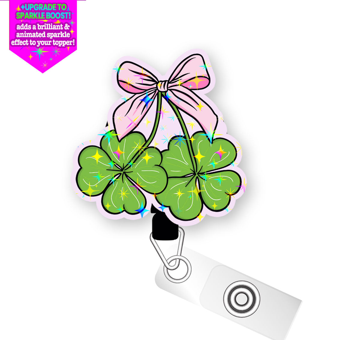 Shamrock Bow Pop Topper Swapfinity Retractable ID Badge Reel - - Topperswap