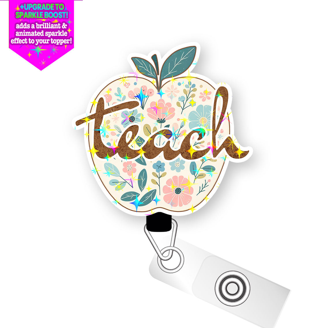 Floral Teach Pop Topper Swapfinity Retractable ID Badge Reel - - Topperswap