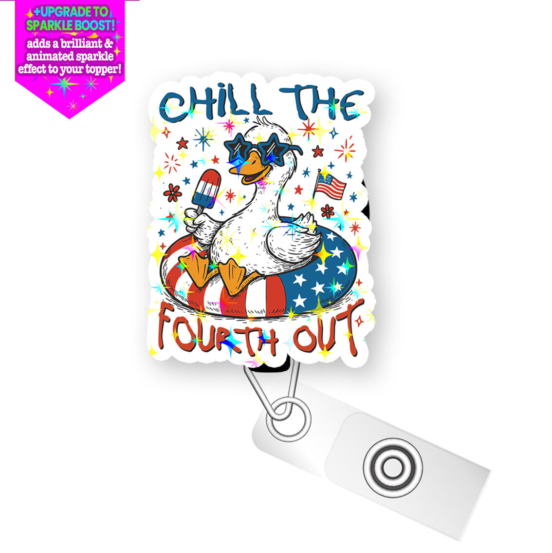 Chill the Fourth Out Pop Topper Swapfinity Retractable ID Badge Reel - - Topperswap