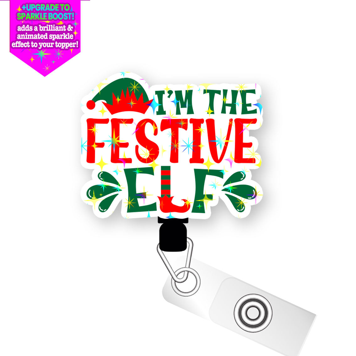 I'm The Festive Elf Pop Topper Swapfinity Retractable ID Badge Reel - - Topperswap