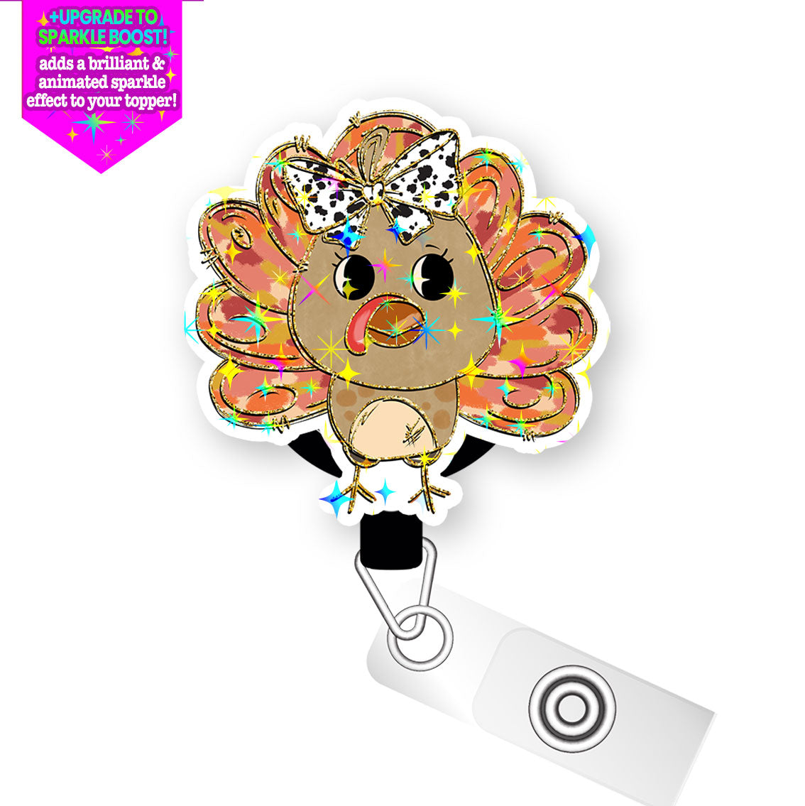 Bow Tie Gobbler Pop Topper Swapfinity Retractable ID Badge Reel - - Topperswap