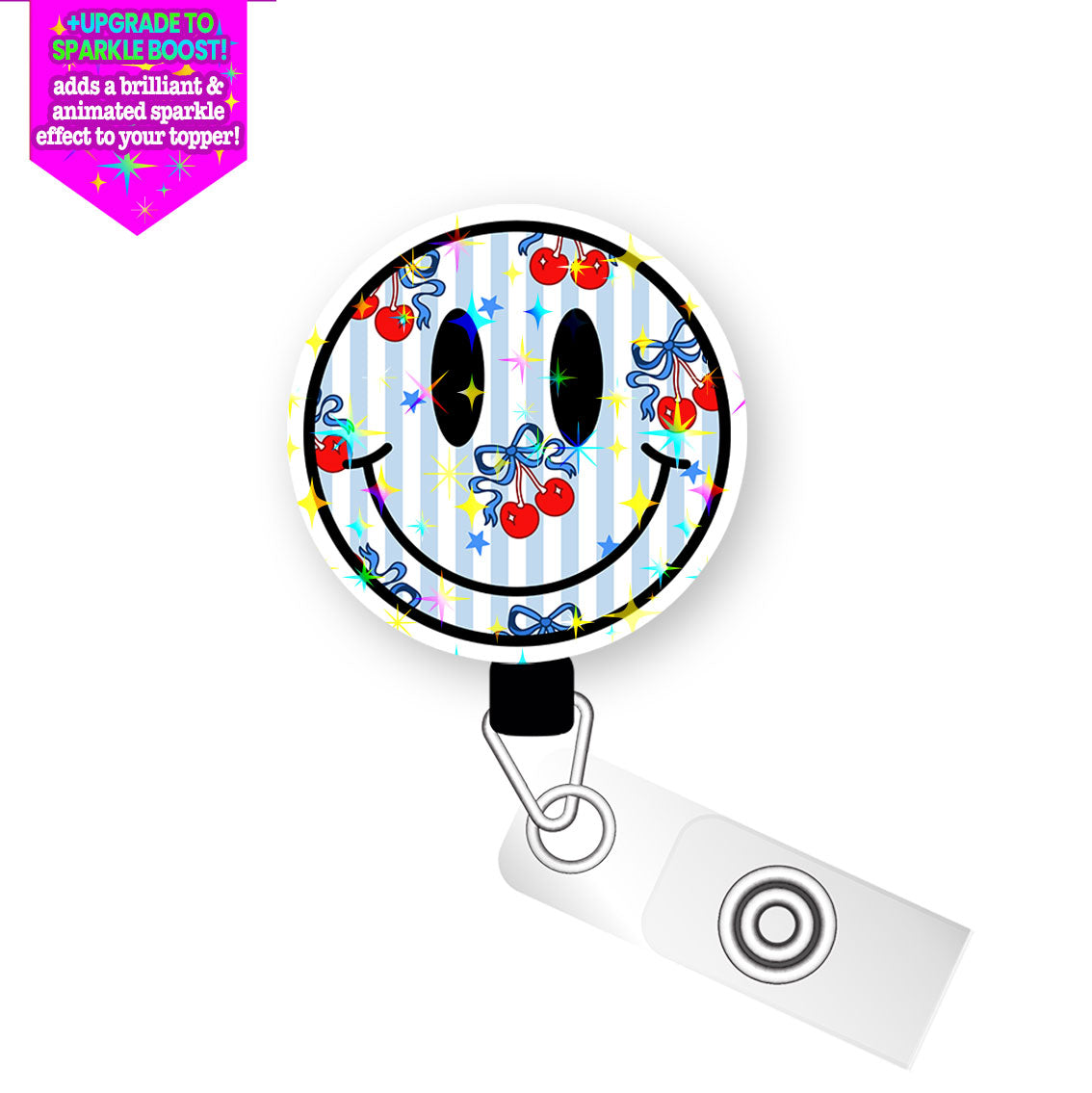 Cherry Bomb Smiley Pop Topper Swapfinity Retractable ID Badge Reel - - Topperswap