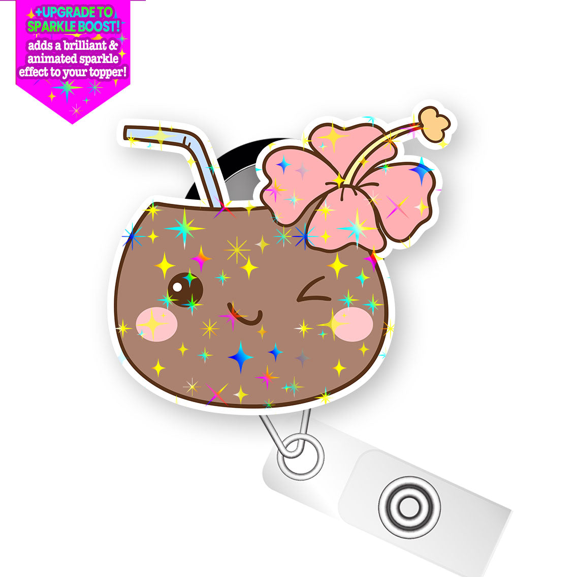 Winking Coconut Pop Topper Swapfinity Retractable ID Badge Reel - - Topperswap