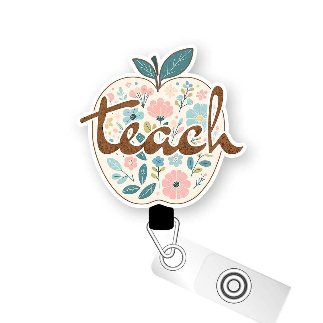 Floral Teach Pop Topper Swapfinity Retractable ID Badge Reel - - Topperswap