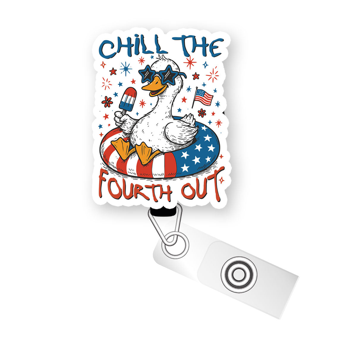Chill the Fourth Out Pop Topper Swapfinity Retractable ID Badge Reel - - Topperswap