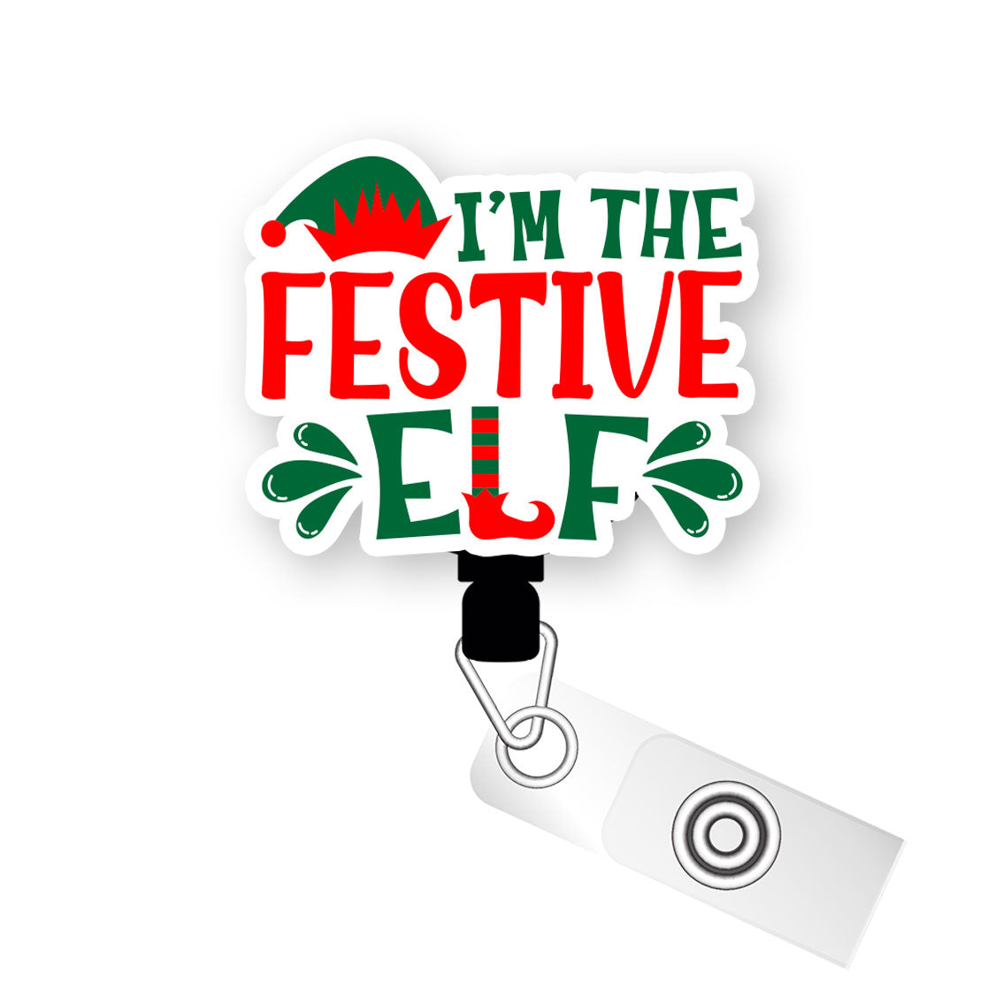 I'm The Festive Elf Pop Topper Swapfinity Retractable ID Badge Reel - - Topperswap