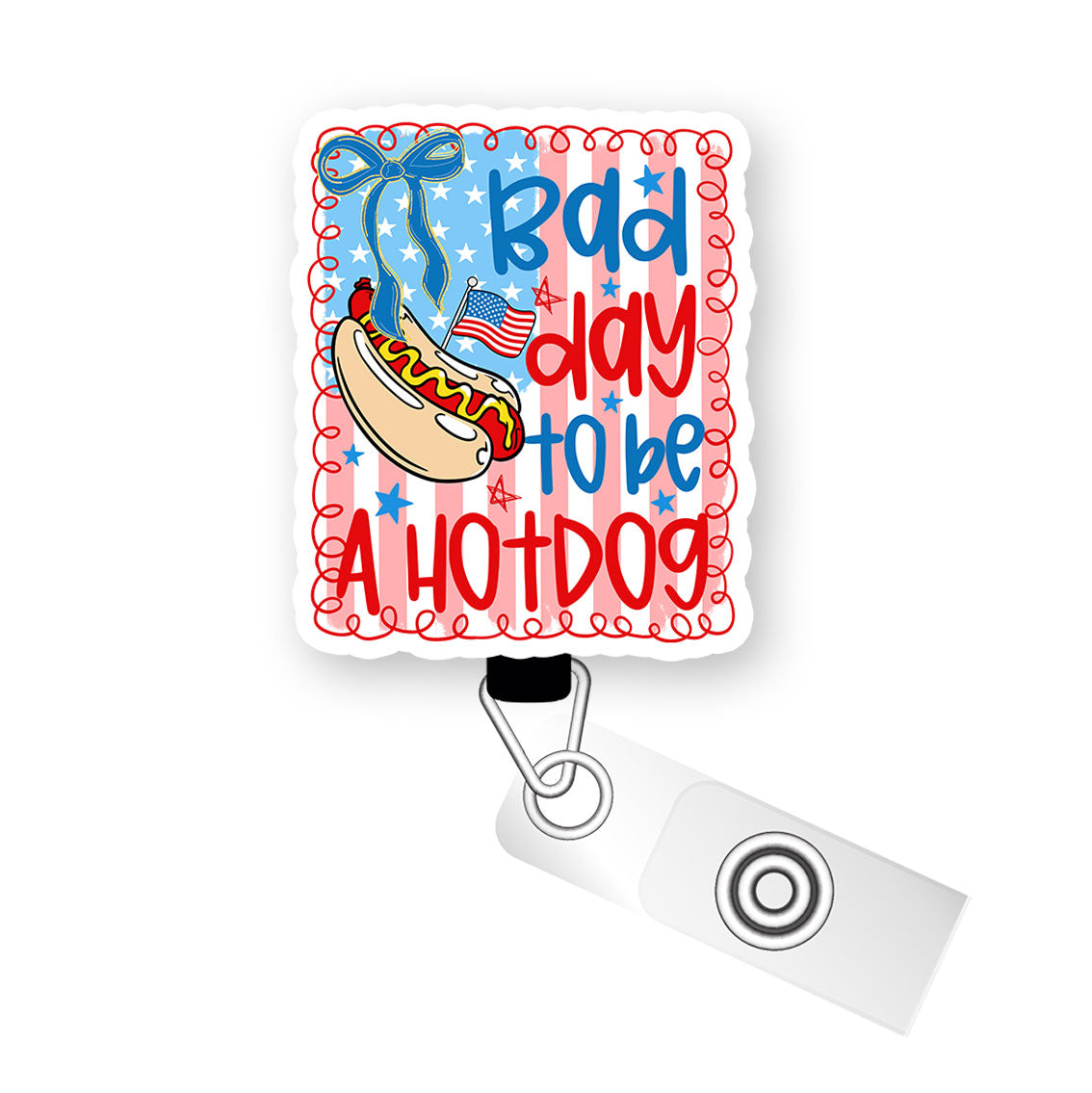 Bad Day to Be a Hotdog Pop Topper Swapfinity Retractable ID Badge Reel - Alligator Clip / Flex - Matte - Topperswap