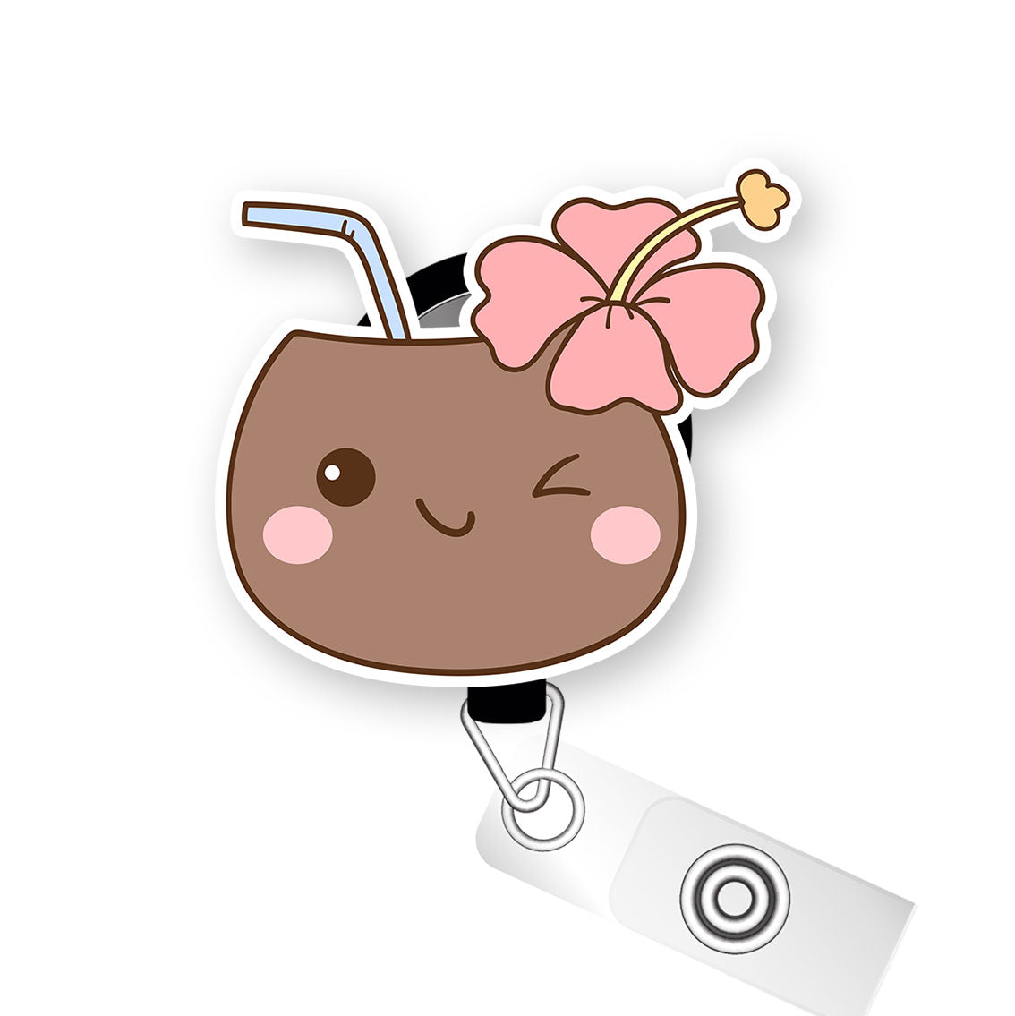 Winking Coconut Pop Topper Swapfinity Retractable ID Badge Reel - - Topperswap