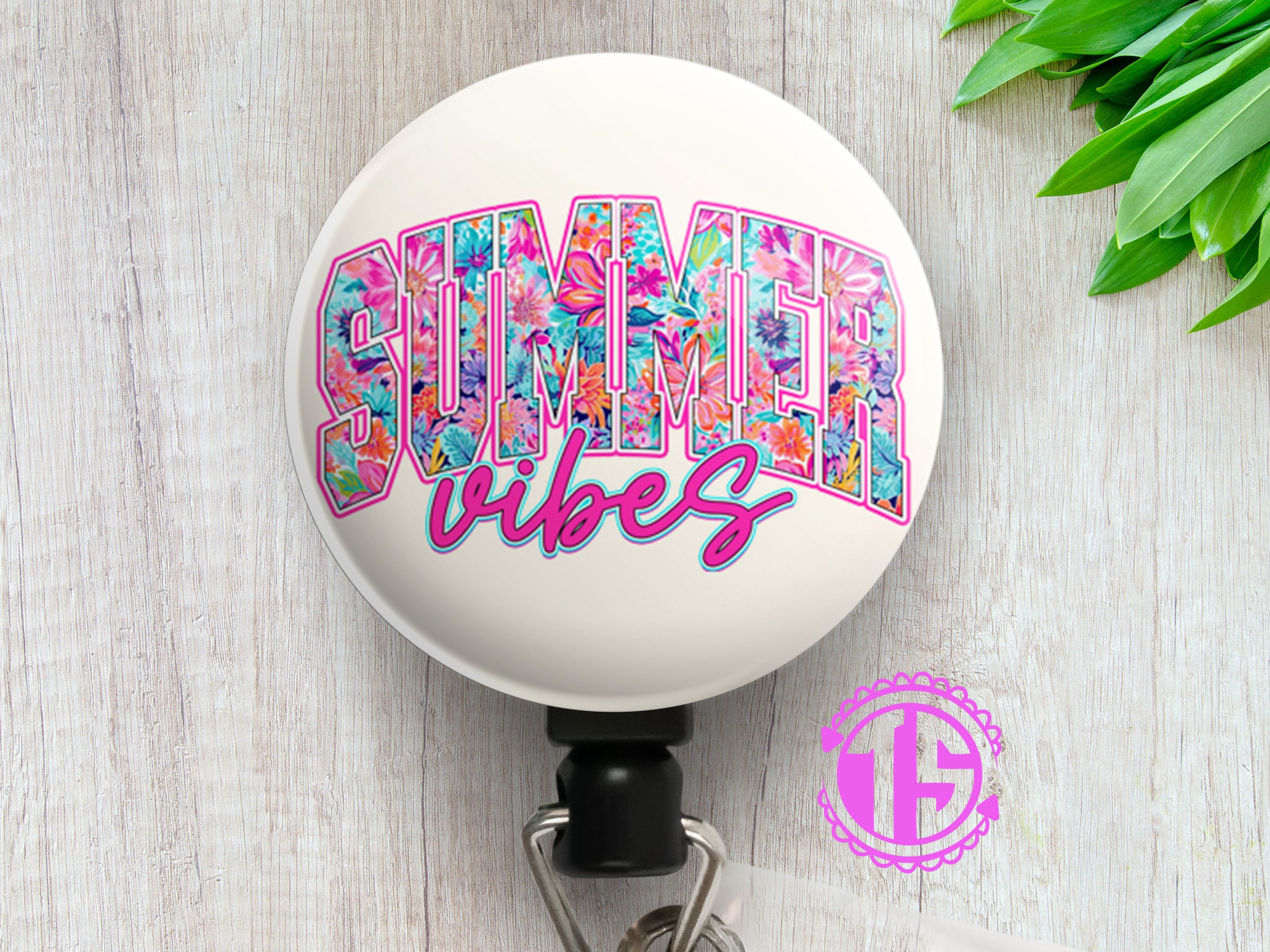 Summer Vibes Swapfinity Retractable ID Badge Reel - Alligator Clip / Black - Topperswap