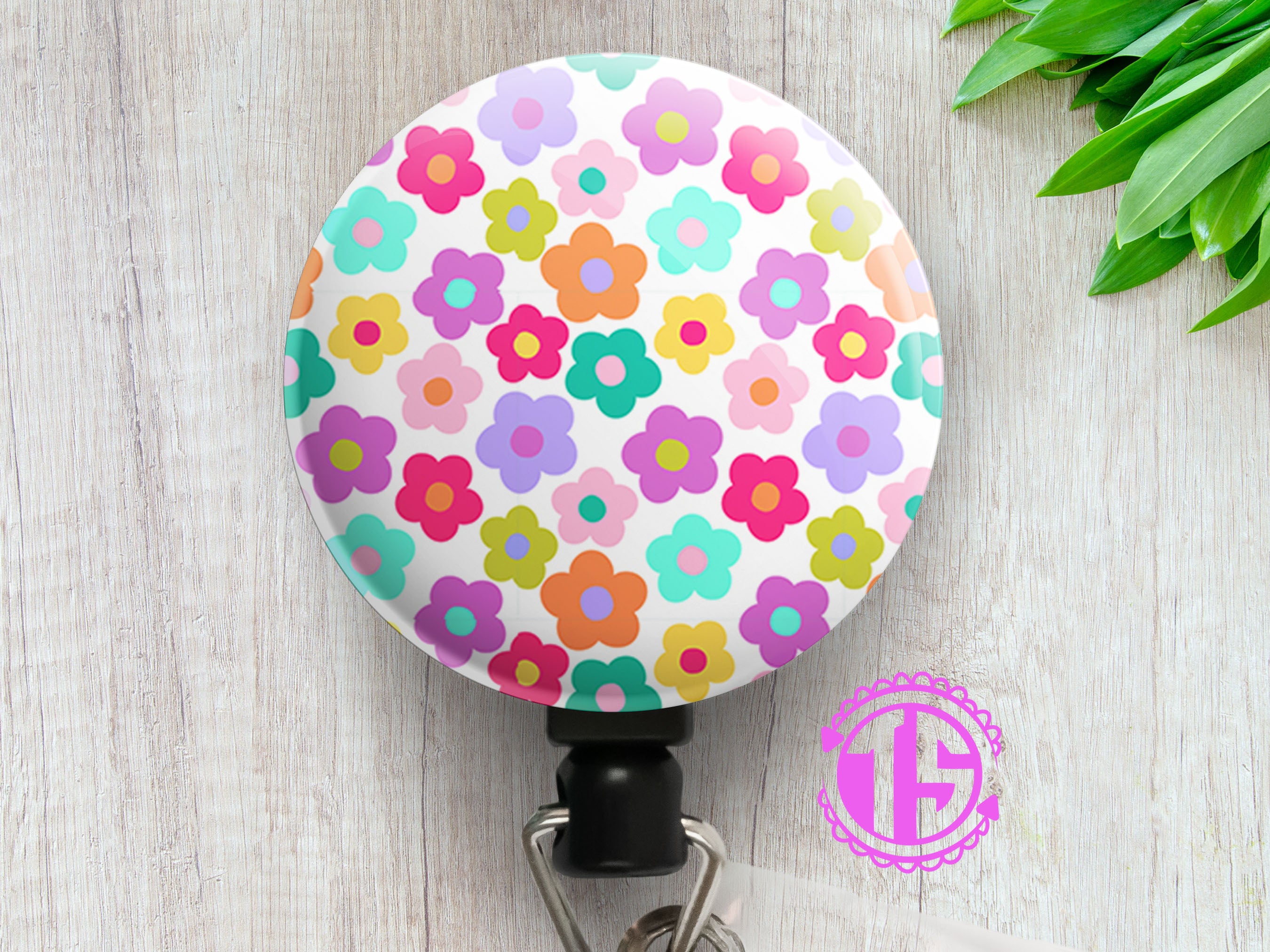 Retro Floral Pattern Swapfinity Retractable ID Badge Reel - - Topperswap