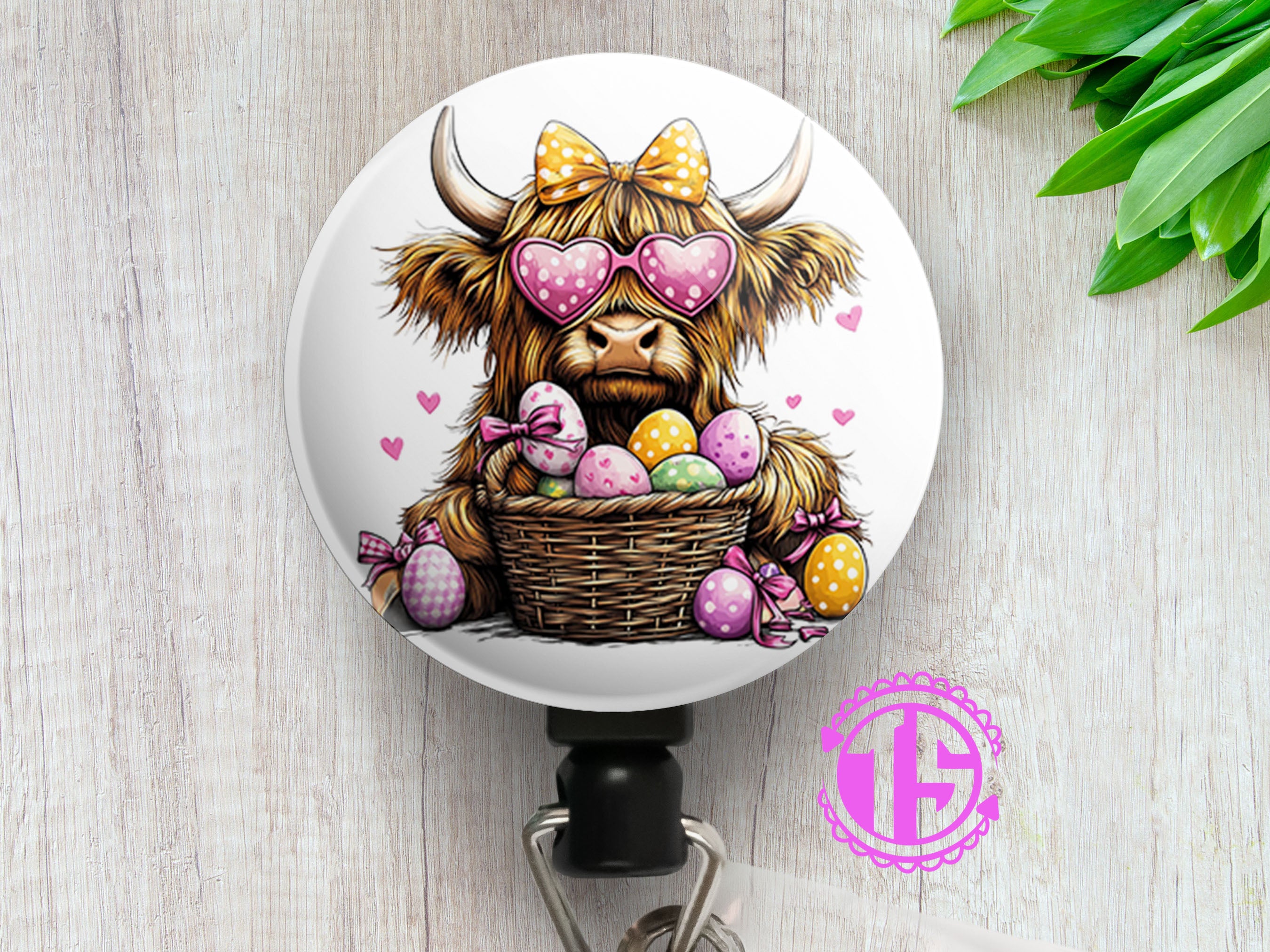 Easter Highland Cow Swapfinity Retractable ID Badge Reel - - Topperswap