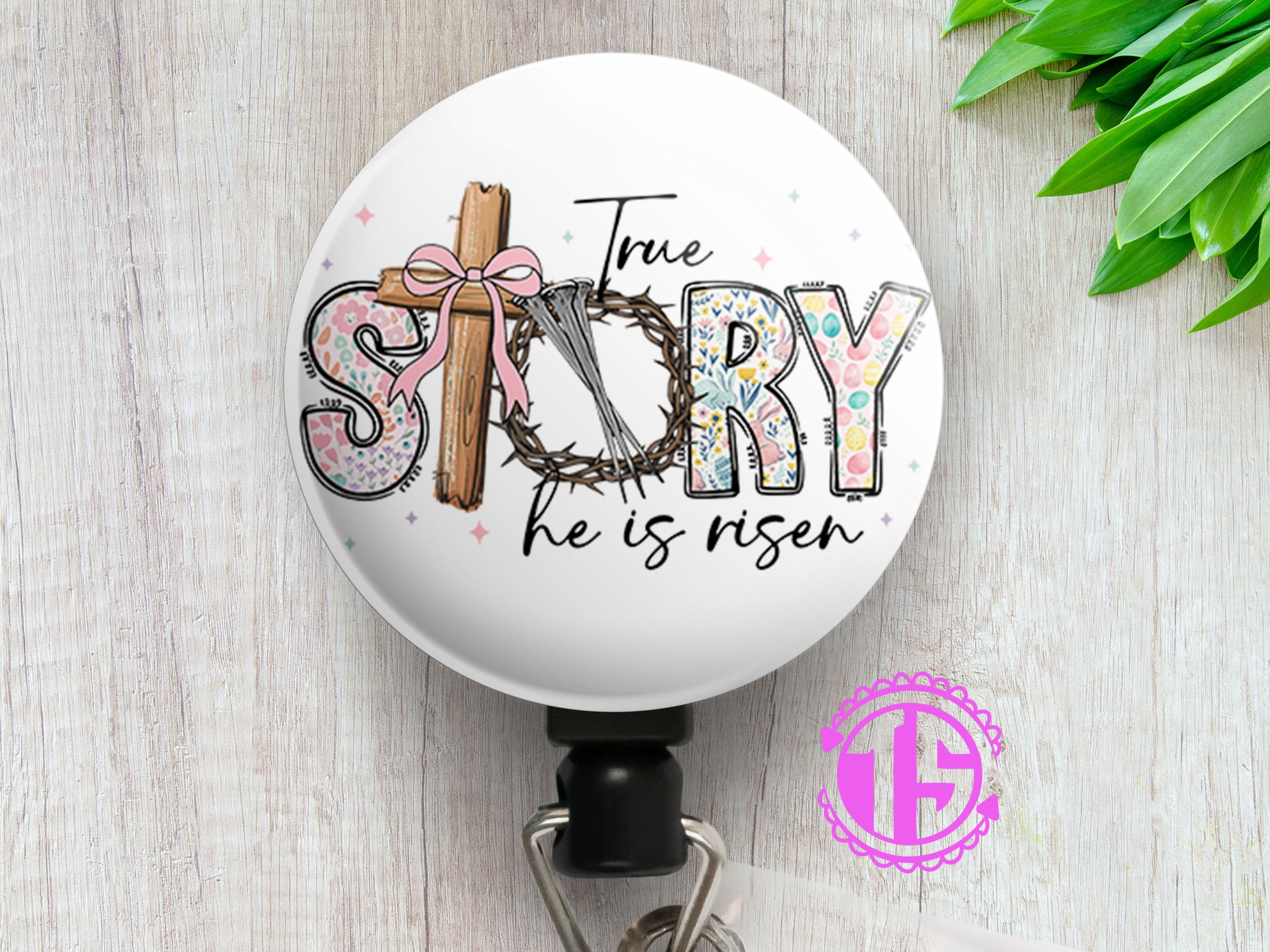 True Story Easter Swapfinity Retractable ID Badge Reel - Alligator Clip / Black - Topperswap